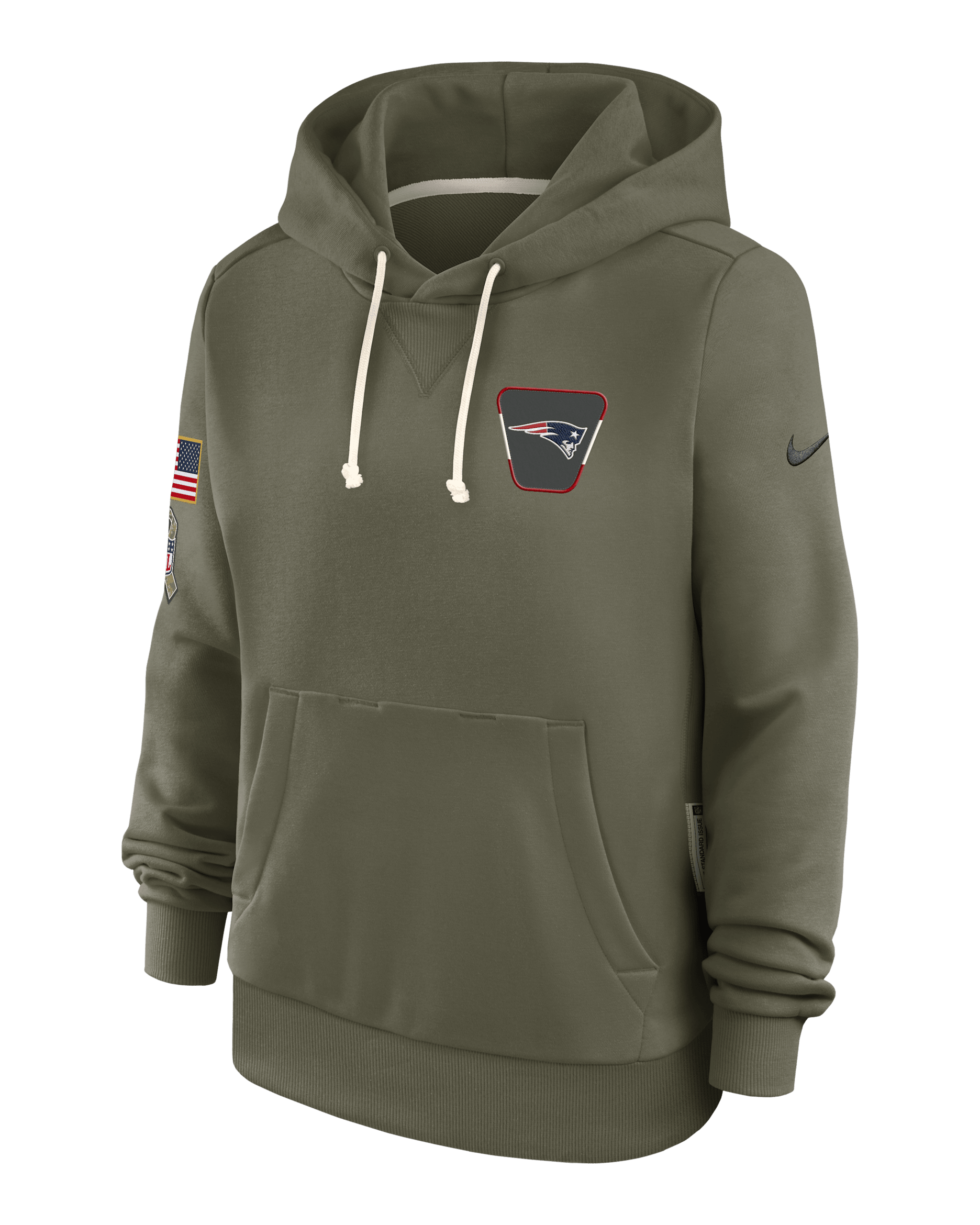 New England Patriots Salute to Service Sideline Women's Nike Dri-FIT NFL Pullover Hoodie - Olive