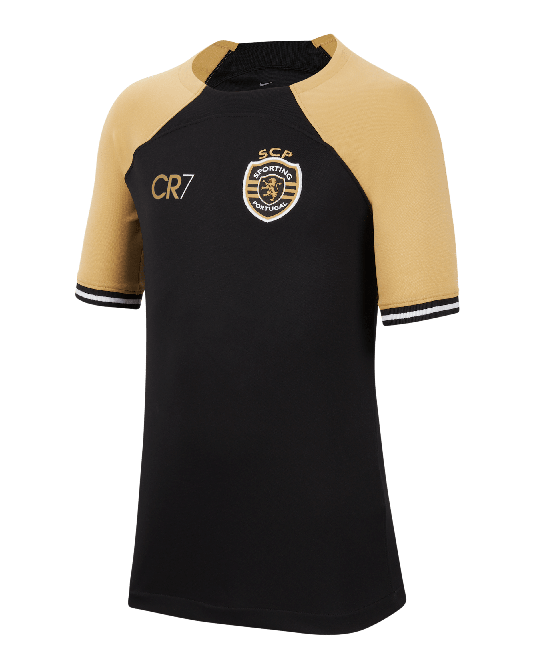 Sporting CP x CR7 2023/24 Stadium Older Kids' Nike Dri-FIT Football Shirt - Black/Jersey Gold/Jersey Gold