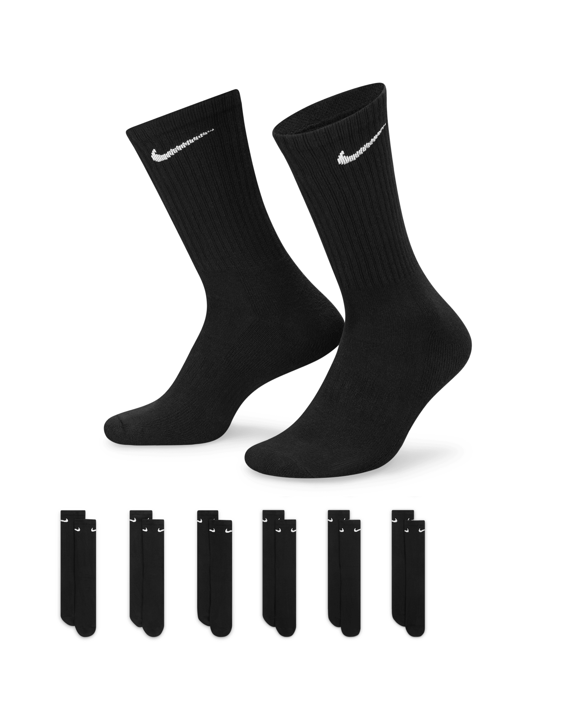 Nike Everyday Cushioned Calcetines largos de entrenamiento (6 pares) - Negro/Blanco