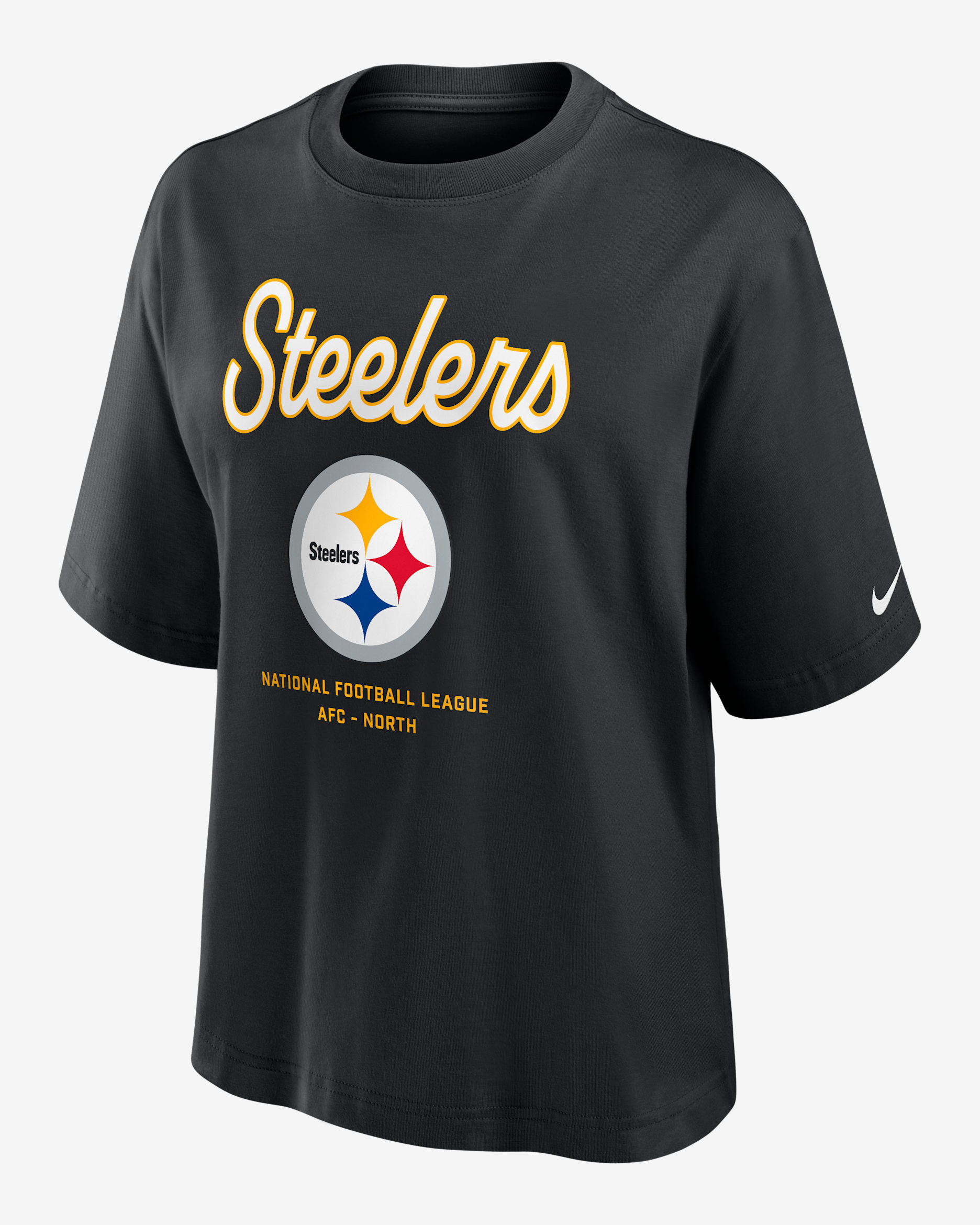 Playera Nike de la NFL para mujer Pittsburgh Steelers Essential Script Boxy - Negro