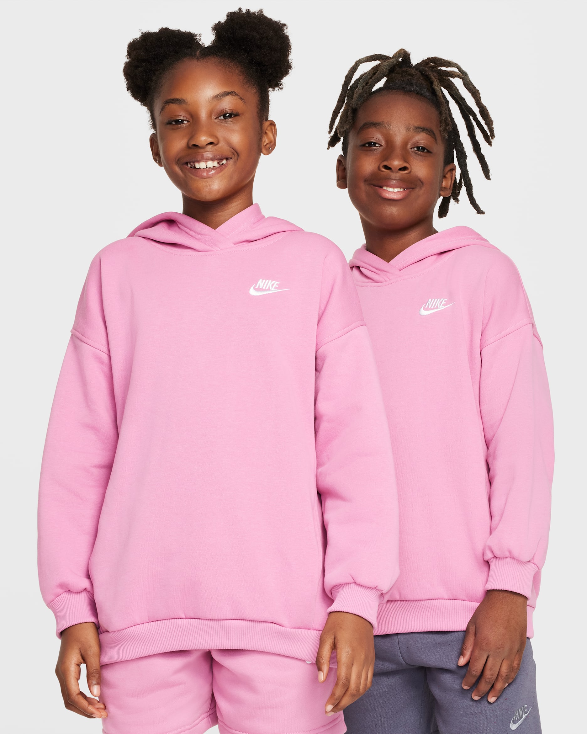 Nike Sportswear Club Fleece Big Kids' Oversized Pullover Hoodie - Magic Flamingo/White