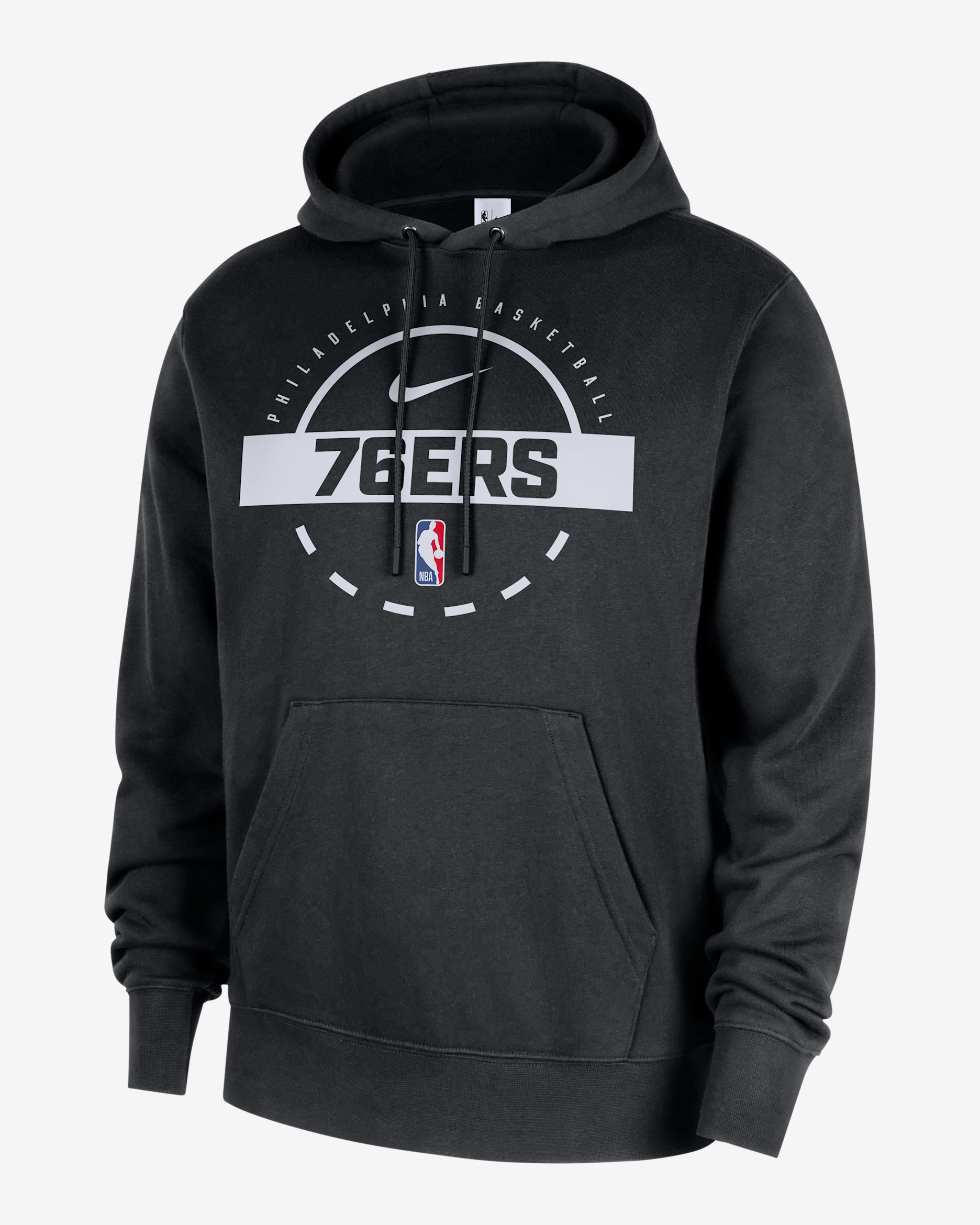 Philadelphia 76ers Club Men's Nike NBA Practice Pullover Hoodie - Black/White