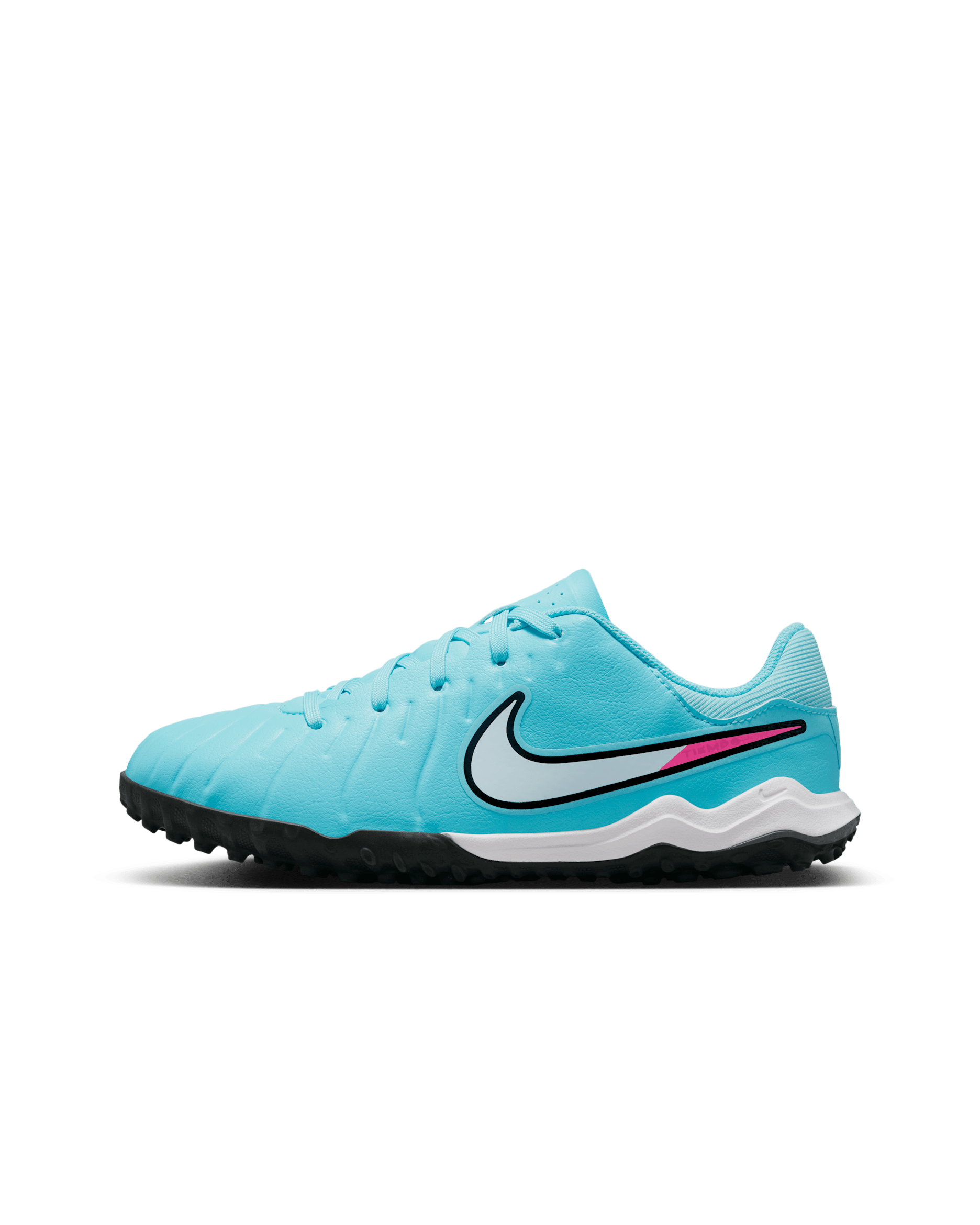 Tacos de fútbol de corte low para pasto sintético (turf) para niños de preescolar y grandes Nike Jr. Tiempo Legend 10 Academy - Copa/Blanco