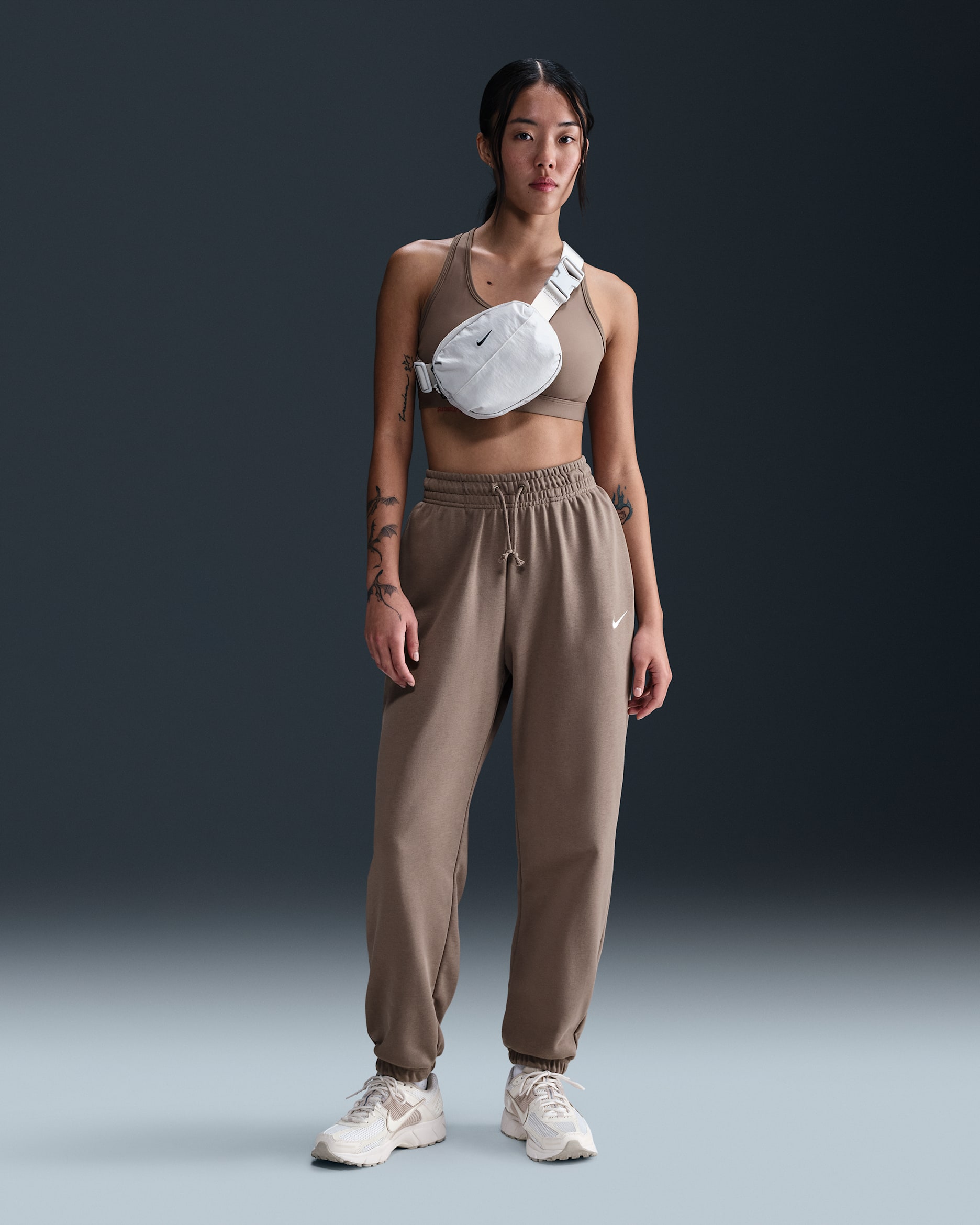 Nike Sportswear Phoenix Fleece Women's High-Waisted Oversized French Terry Tracksuit Bottoms - Mink Brown/Sail