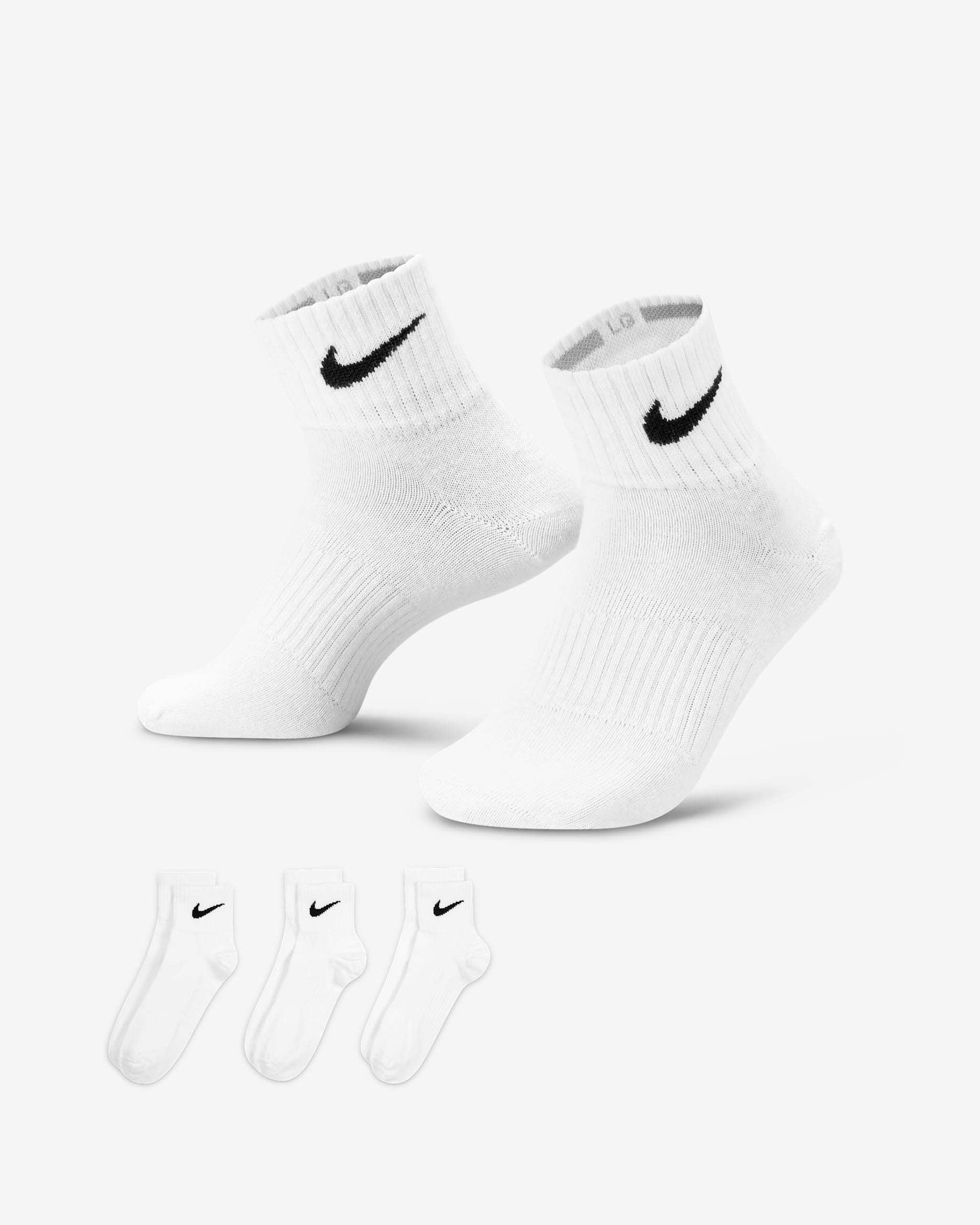 Nike Performance Lightweight Training Ankle Socks (3 Pairs) - White/Black