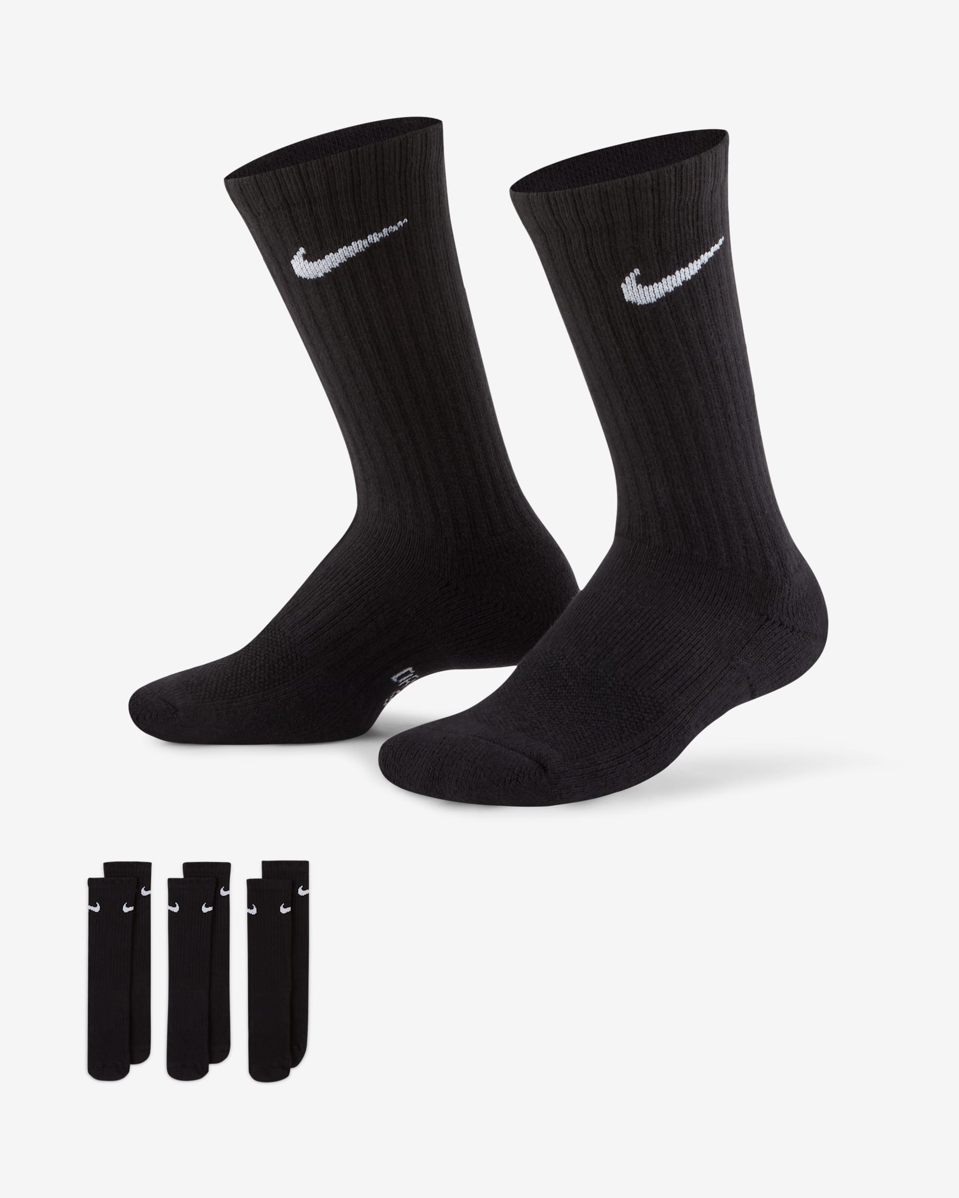 Nike Everyday Kids' Cushioned Crew Socks (3 Pairs) - Black/White