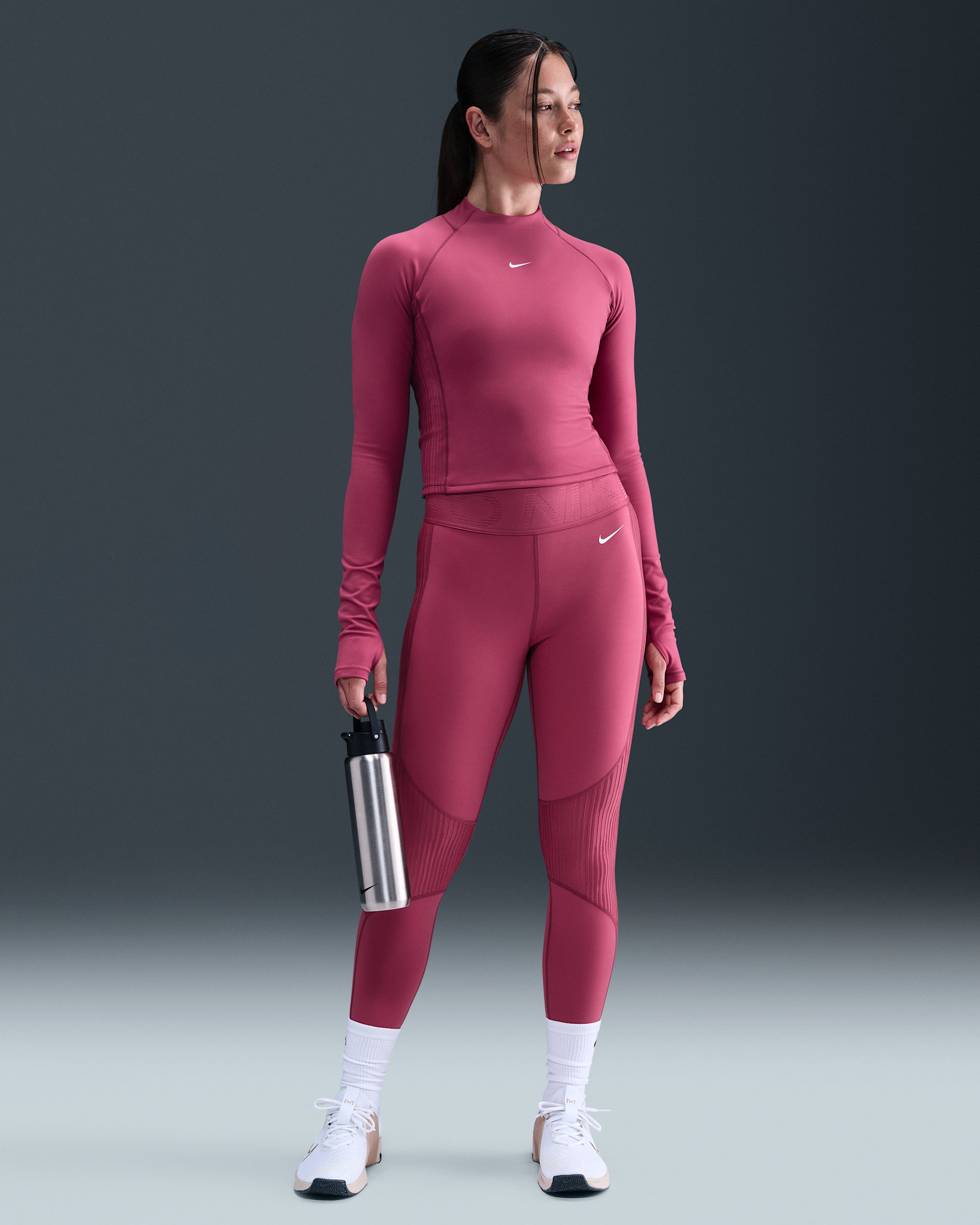 Nike Pro-leggings med høj talje til kvinder - Sweet Beet/hvid