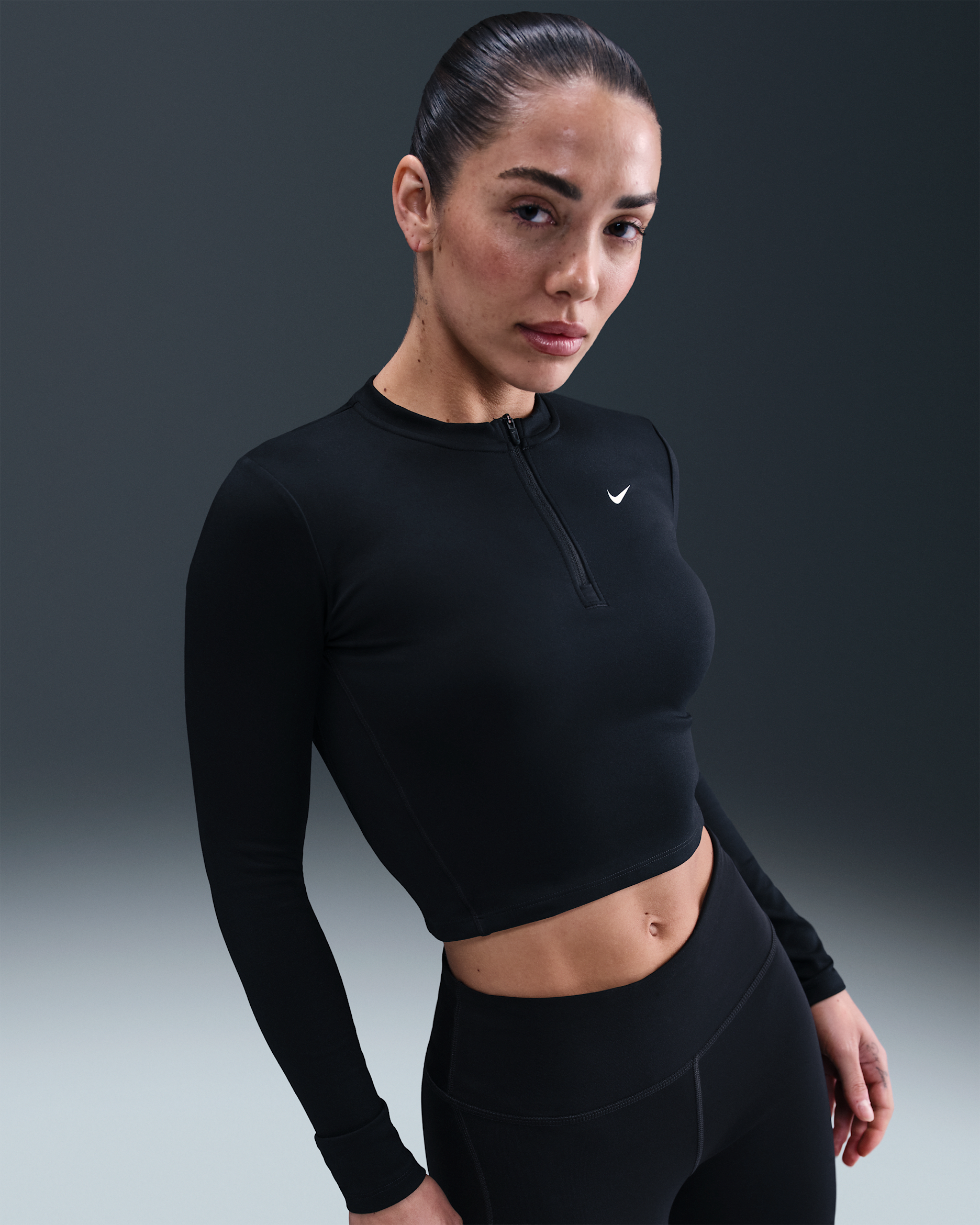 Capa intermedia de medio cierre para mujer Nike One Dri-FIT - Negro/Blanco