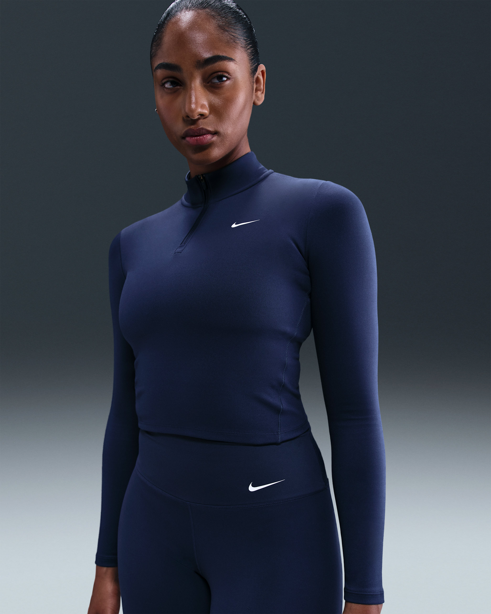 Nike One Fitted Women's Dri-FIT 1/4-Zip Mid Layer - Midnight Navy/White