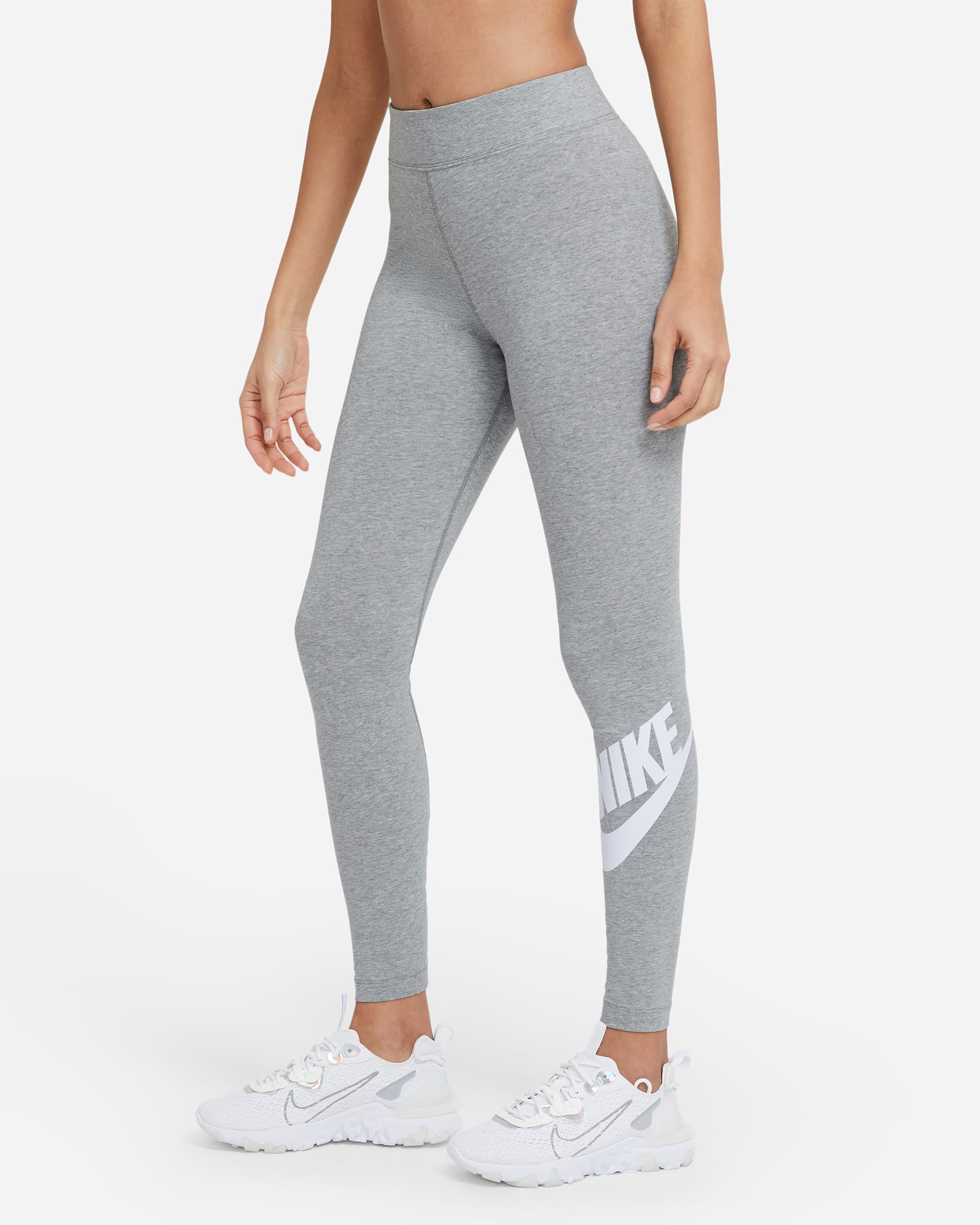 Nike Sportswear Essential Women's High-Waisted Logo Leggings - Dark Grey Heather/White
