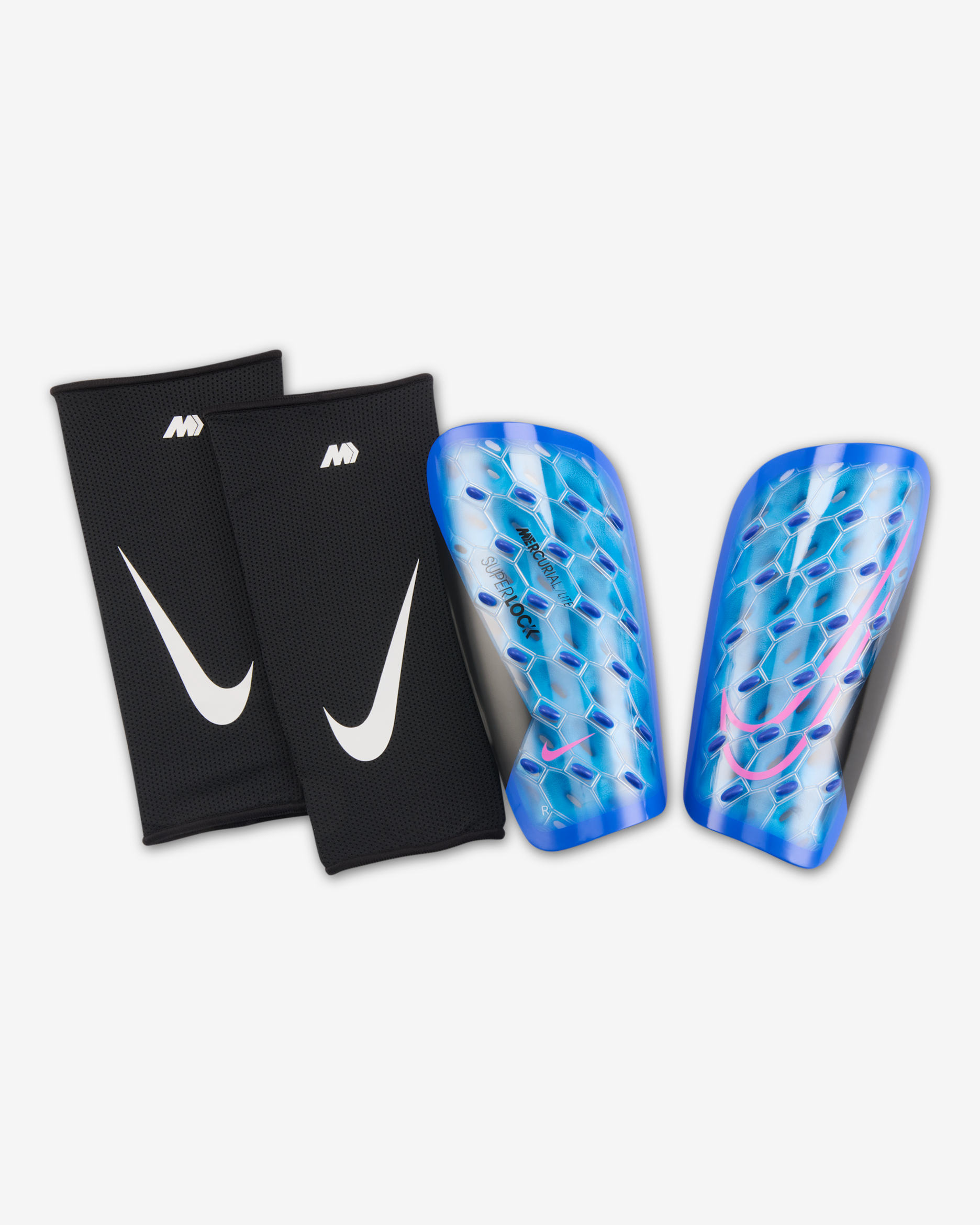 Nike Mercurial Lite SuperLock Football Shinguards - Racer Blue/Black/White/Pink Blast