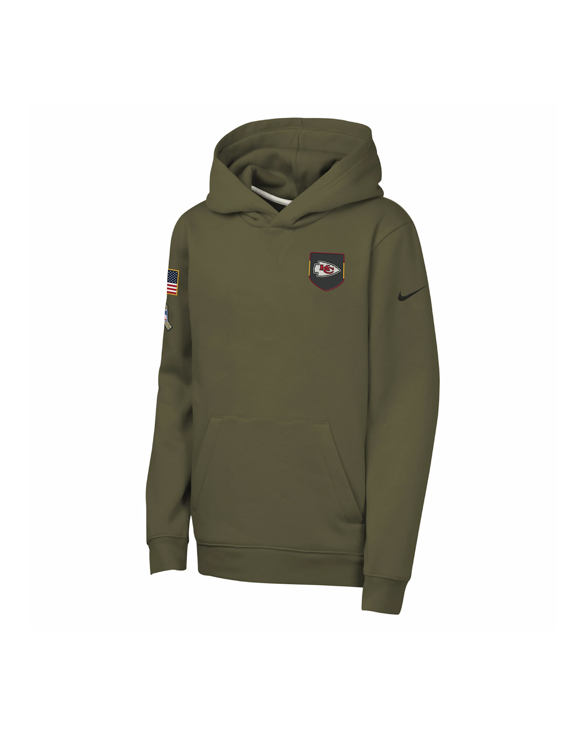 Sudadera con gorro sin cierre para niños talla grande "Salute to Service" Nike Club Fleece de la NFL de los Kansas City Chiefs - Oliva