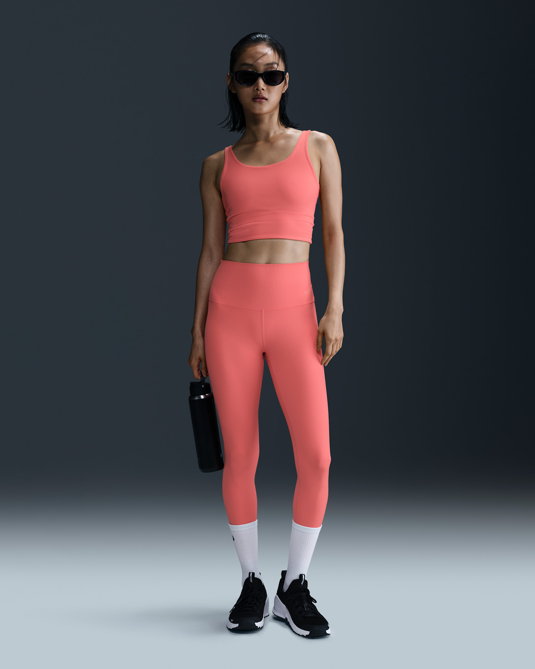 Nike Zenvy Rib Women's High-Waisted 7/8 Leggings - Magic Ember/White