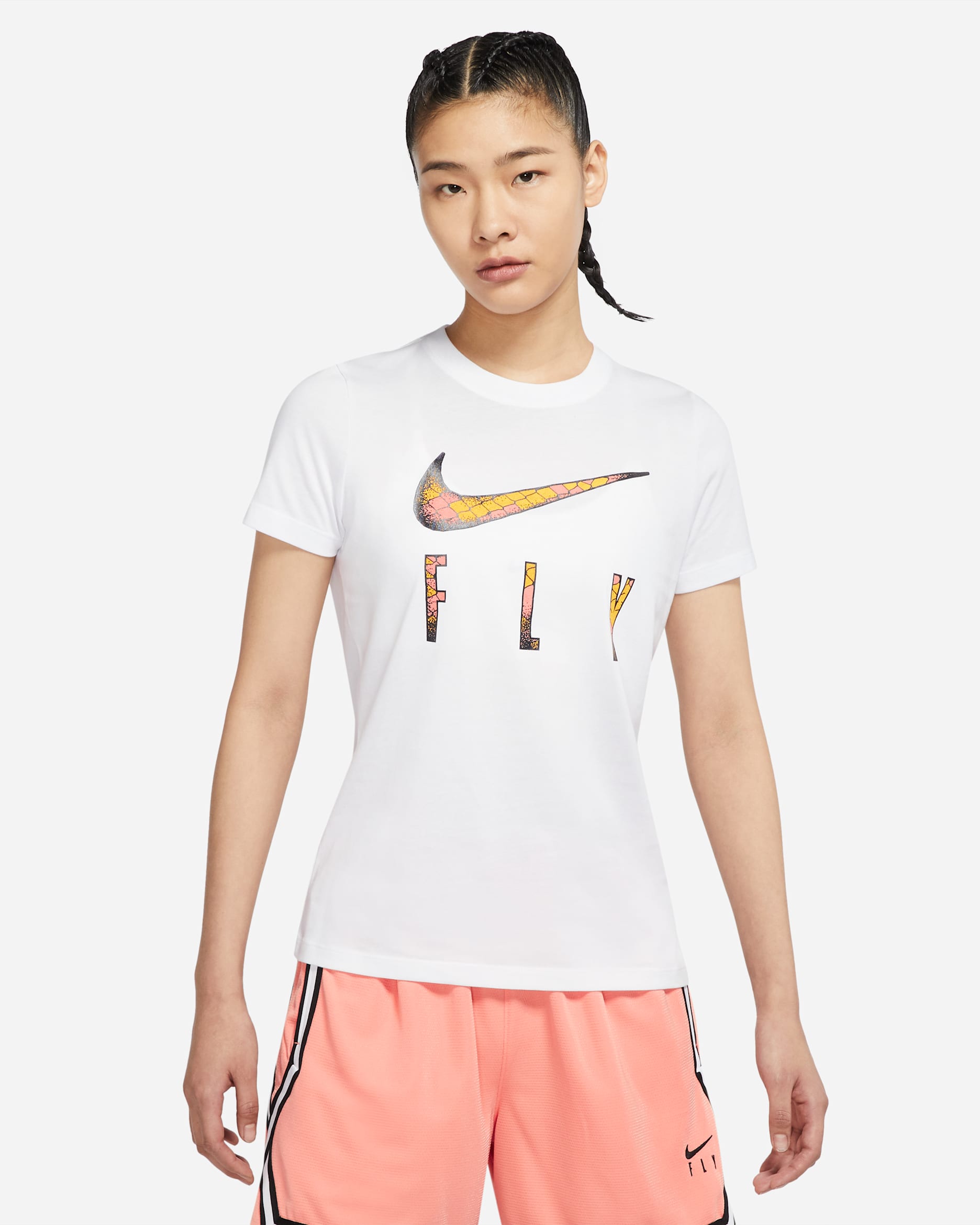 เสื้อยืดบาสเก็ตบอลผู้หญิง Nike Dri-FIT Swoosh Fly - ขาว