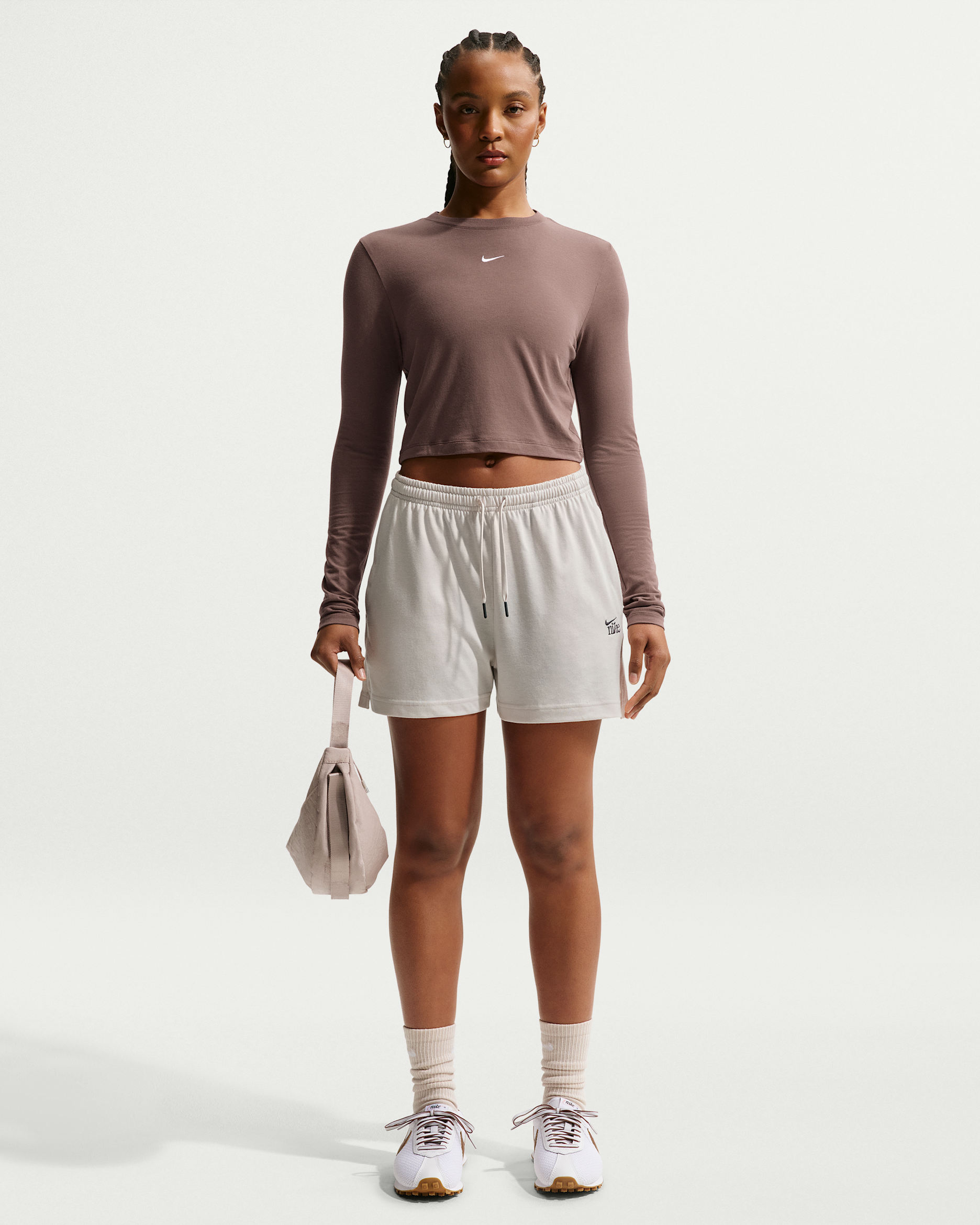 Nike Sportswear Chill Knit Women's High-Waisted Lightweight Shorts - Light Orewood Brown/Dark Smoke Grey