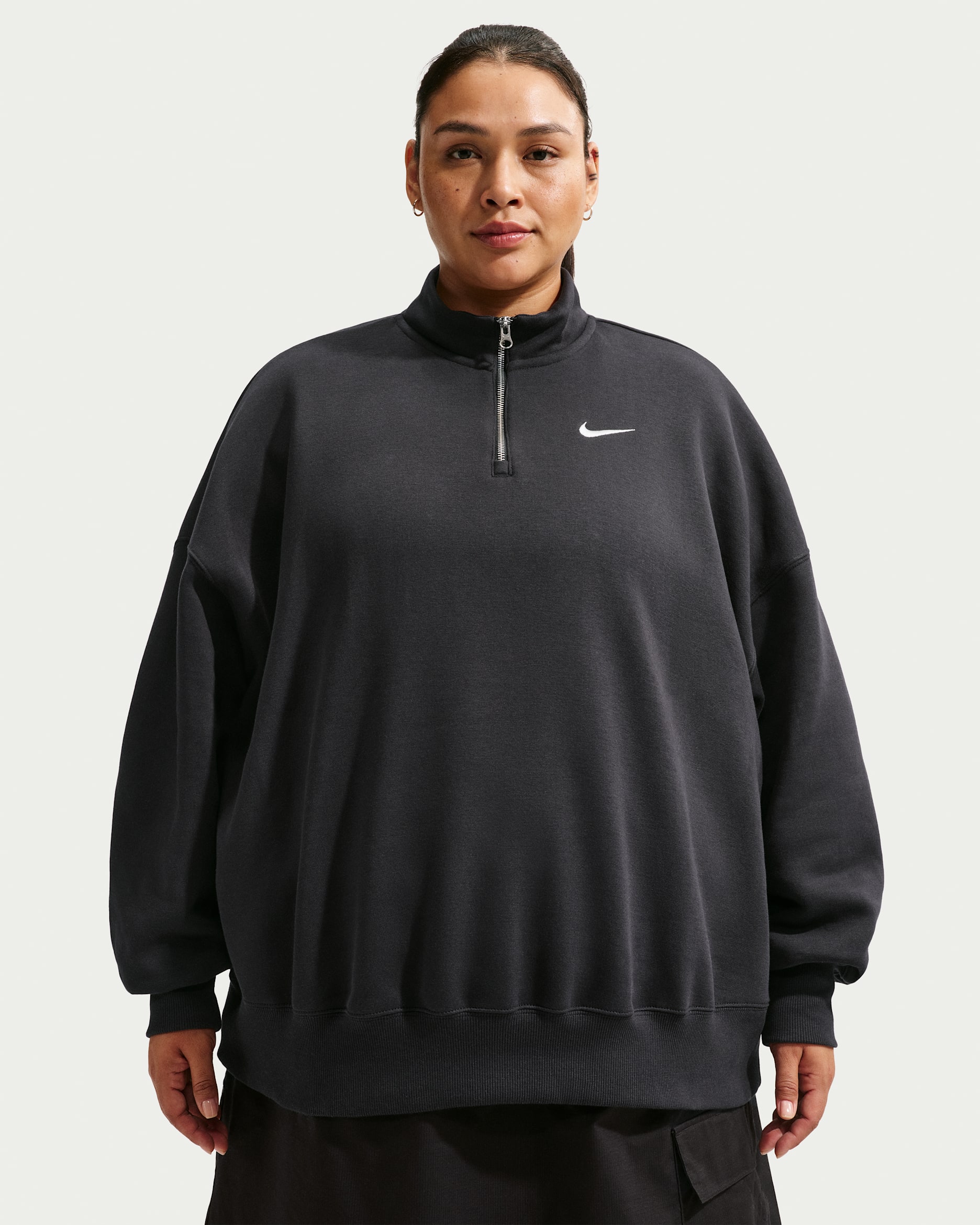 Nike Sportswear Phoenix Fleece Women's Over-Oversized 1/4-Zip (Plus Size) - Black/Sail