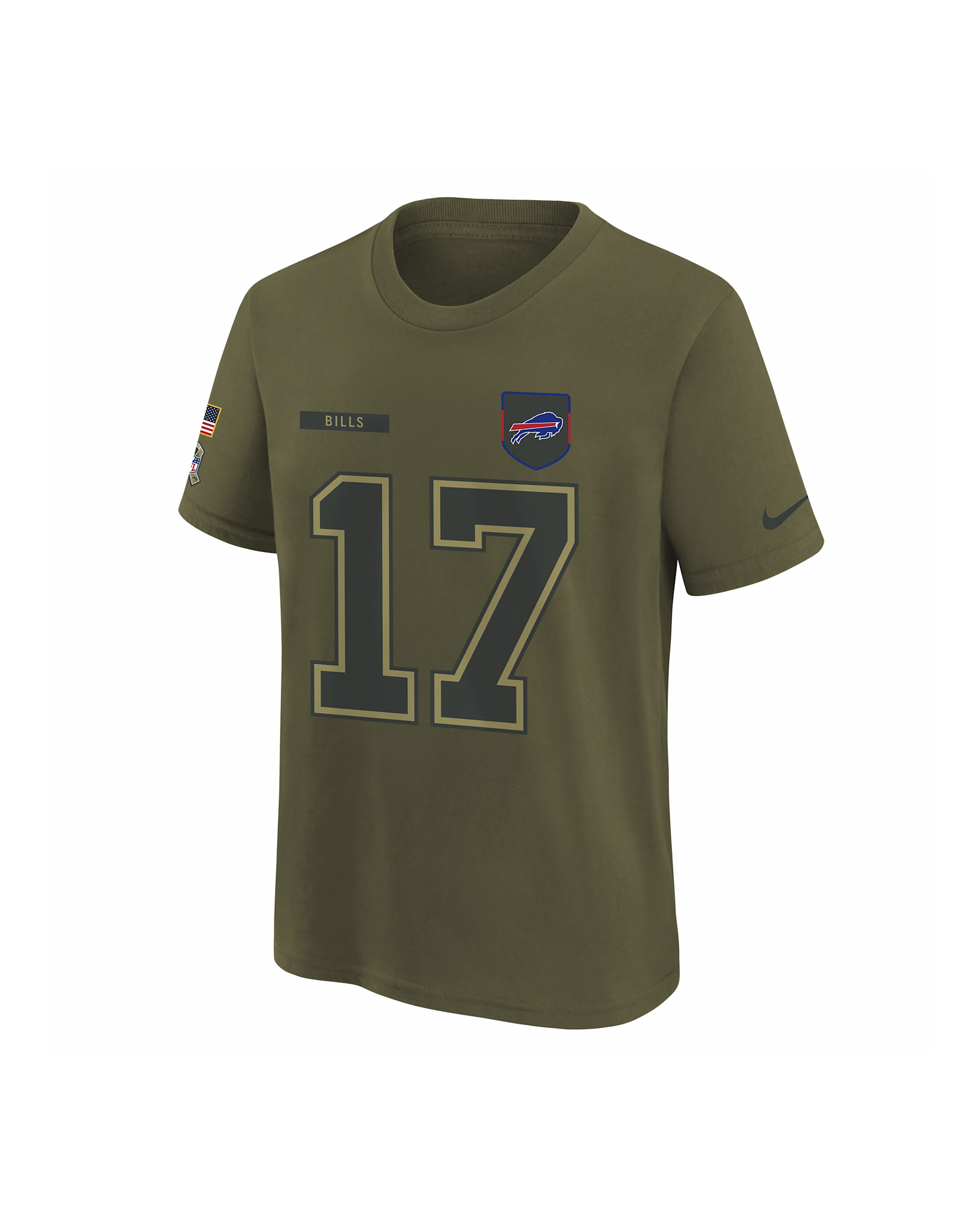 Playera Nike de la NFL para niños talla grande Josh Allen Buffalo Bills Salute to Service - Oliva