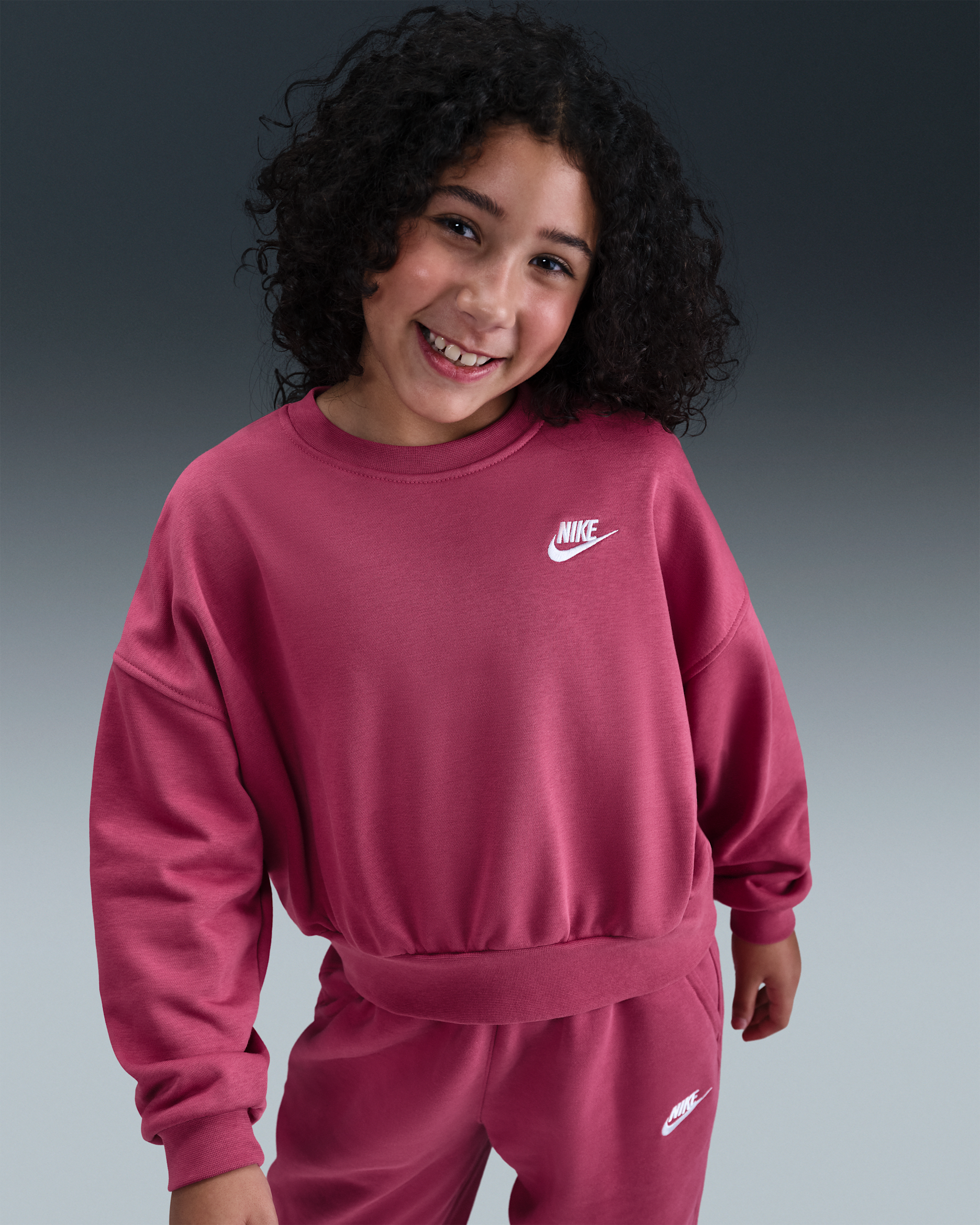 Nike Sportswear Club Fleece 大童寬鬆運動衫 - Sweet Beet/白色