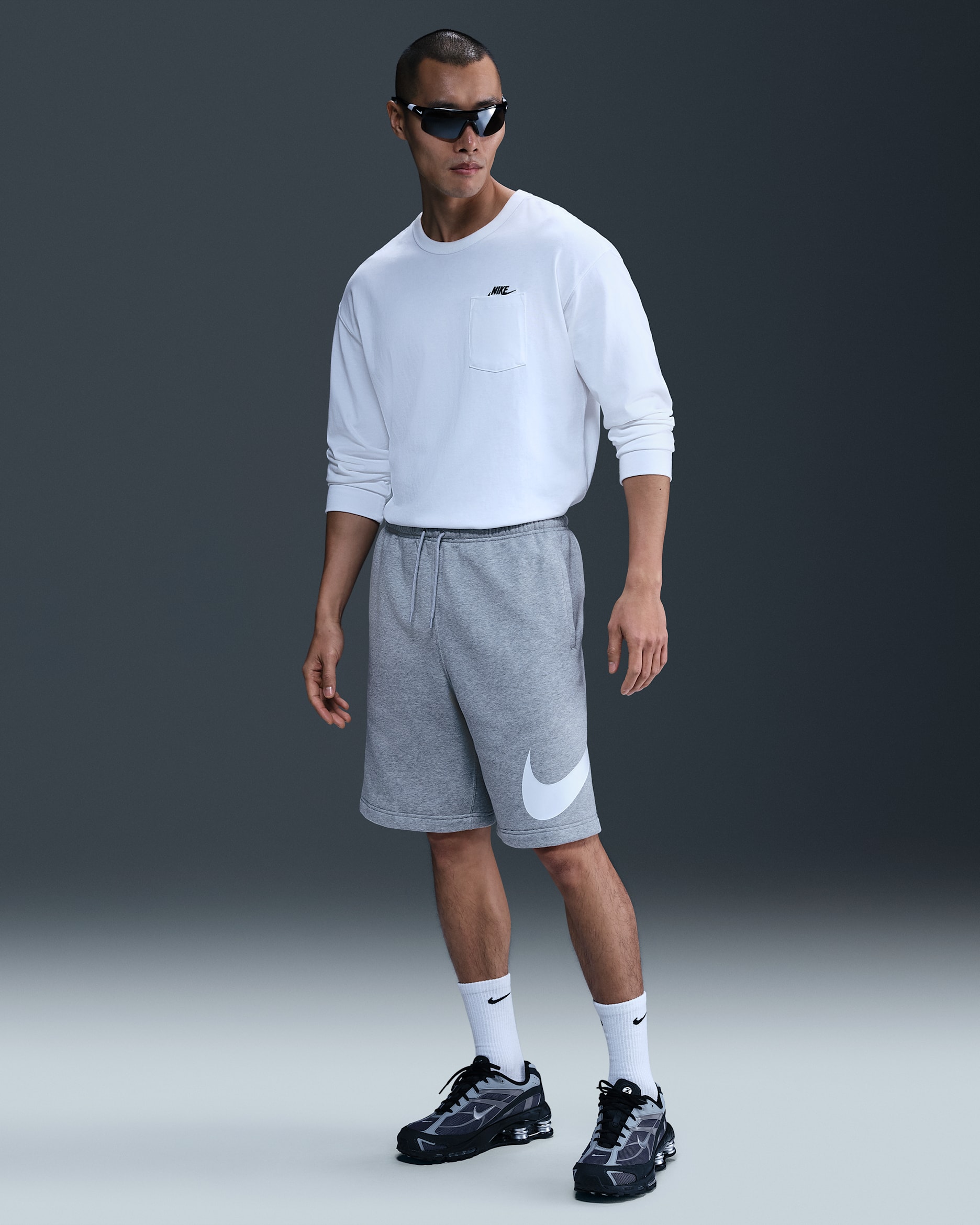 Nike Club Men's Fleece Shorts - Dark Grey Heather/Light Smoke Grey/White