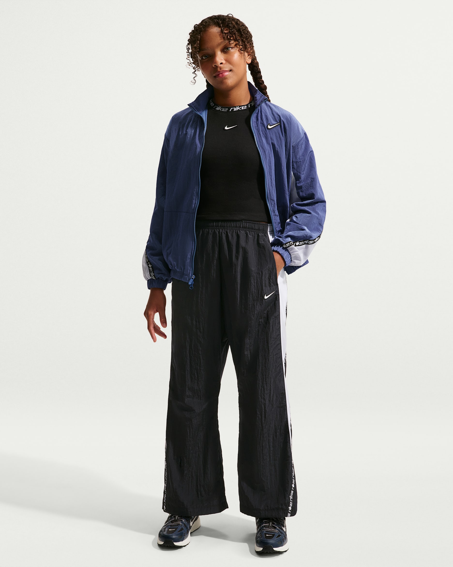 Nike Sportswear Big Kids' (Girls') Woven Pants - Black/White/White