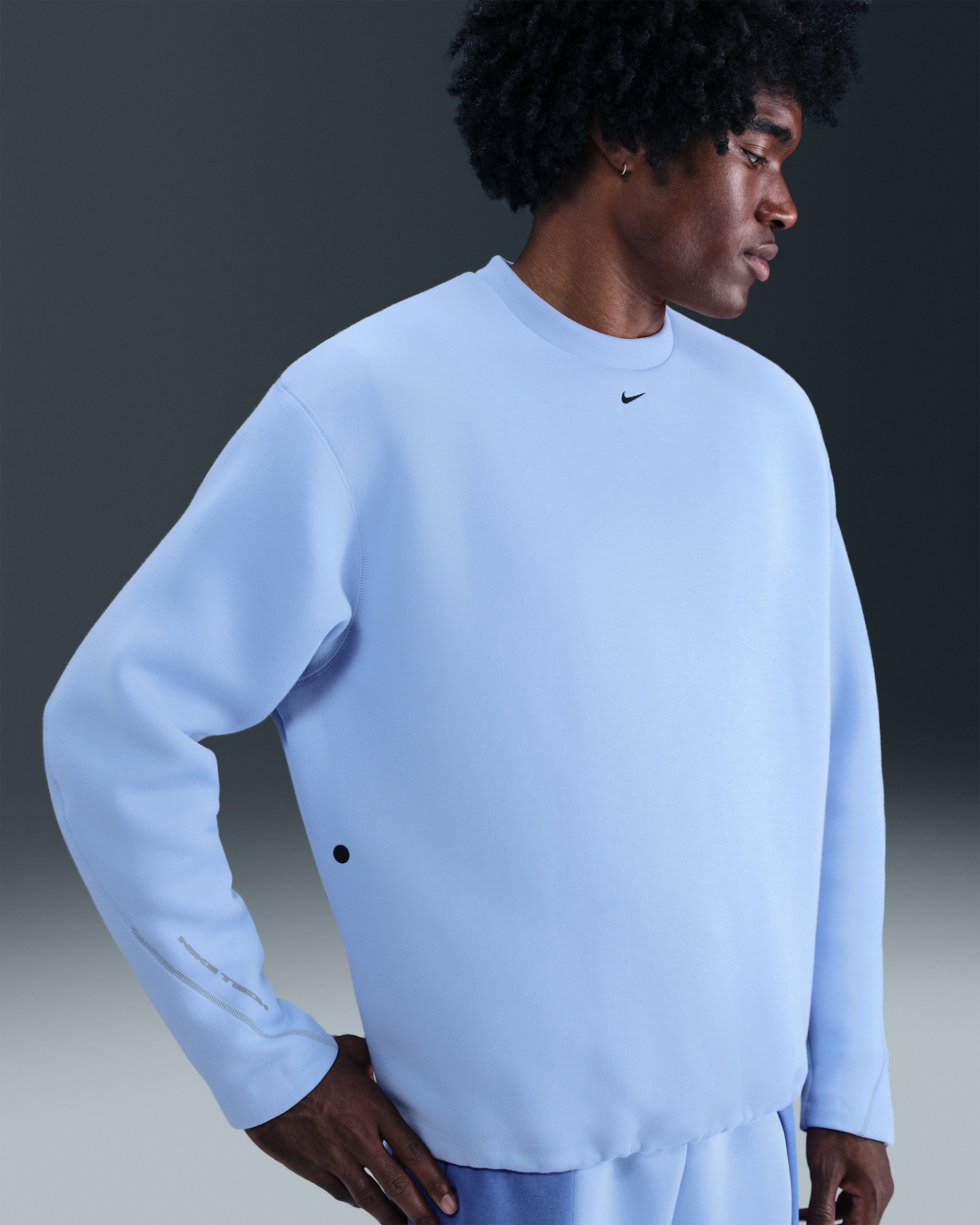 Sudadera de cuello redondo de tejido Fleece de ajuste holgado para hombre Nike Tech - Aluminio/Negro