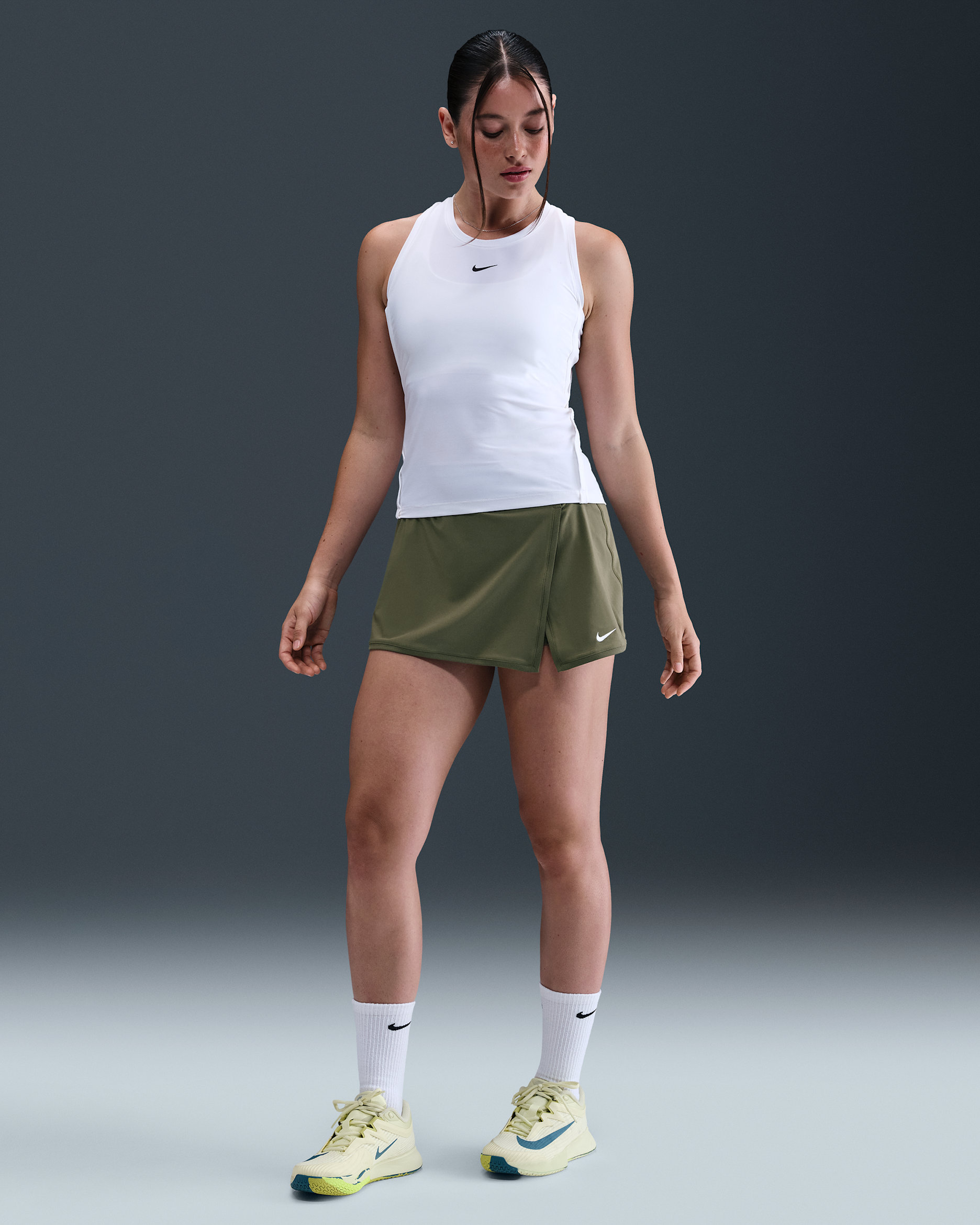 Nike Victory Women's Dri-FIT Straight Tennis Skirt - Medium Olive/White