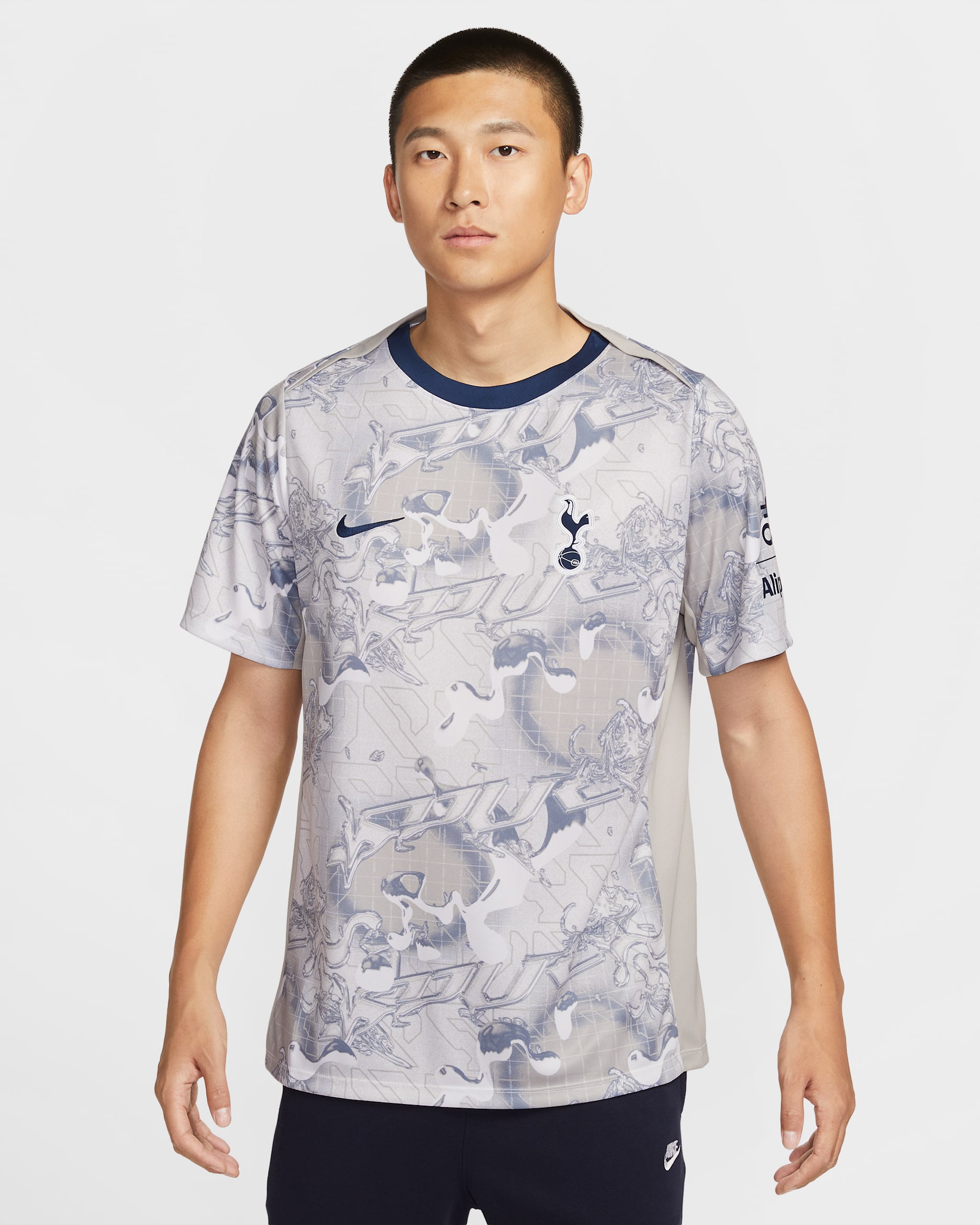 Tottenham Hotspur Academy Pro Home Men's Nike Dri-FIT Football Pre-Match Short-Sleeve Top - White/Light Iron Ore/Binary Blue