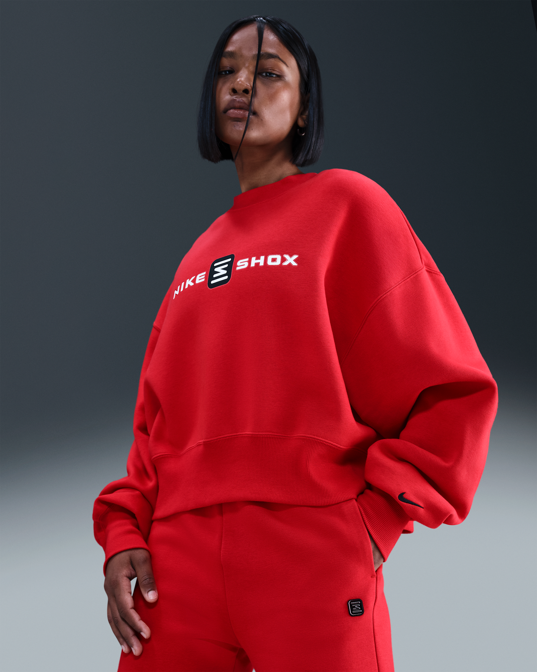 Nike Sportswear Phoenix Fleece Shox Women's Oversized Crew-Neck Sweatshirt - University Red