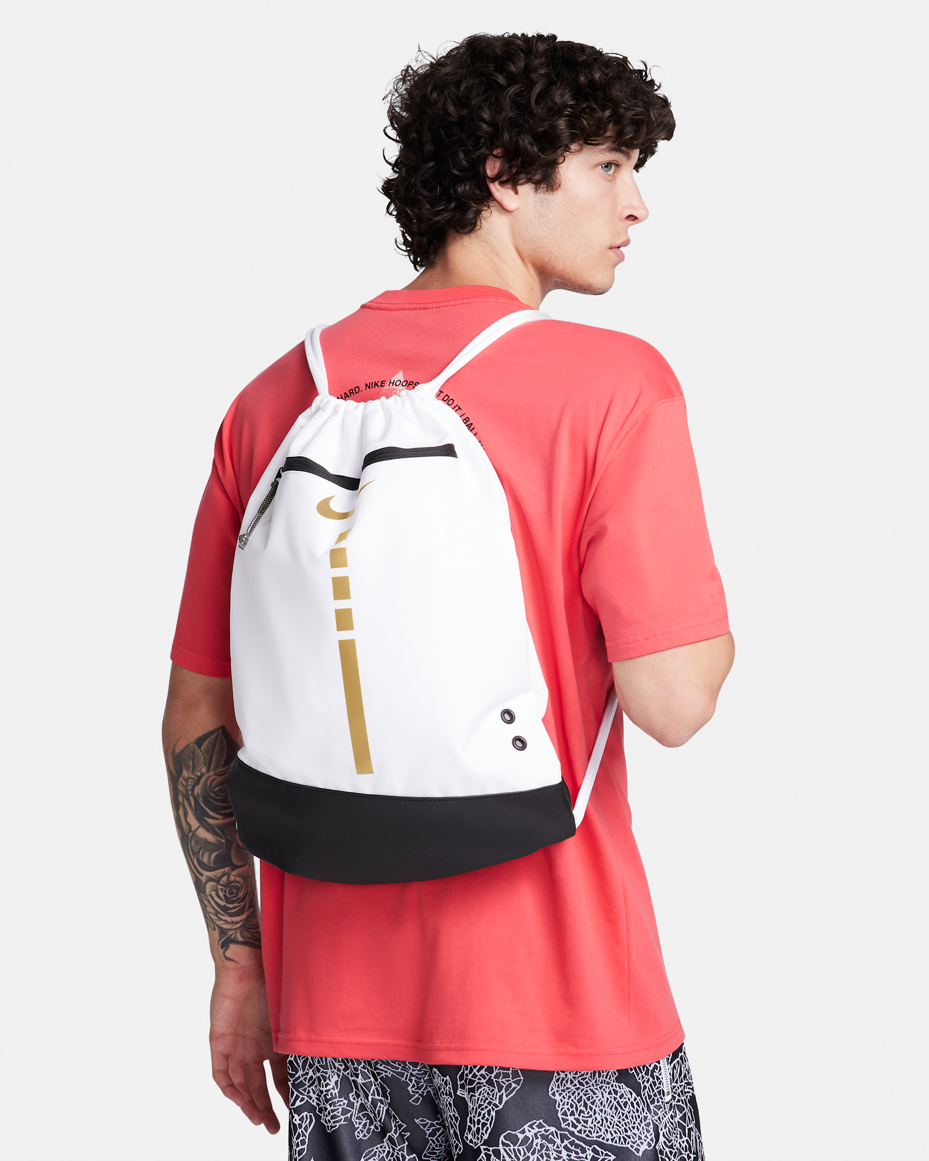 Nike Hoops Elite Drawstring Bag (17L) - White/Black/Metallic Gold
