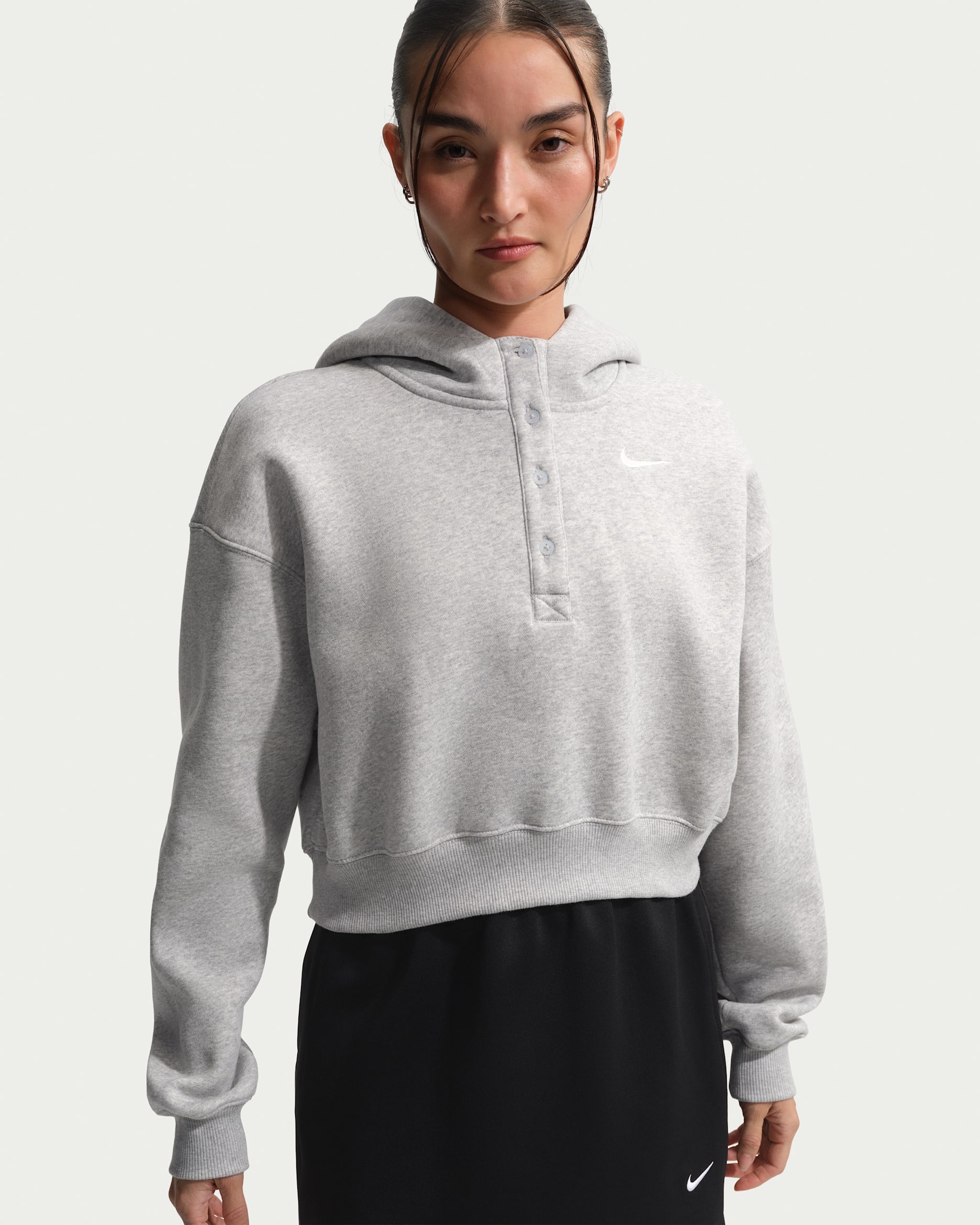Nike Phoenix Fleece Women's Oversized Cropped Hoodie - Pure Platinum/Heather/Sail