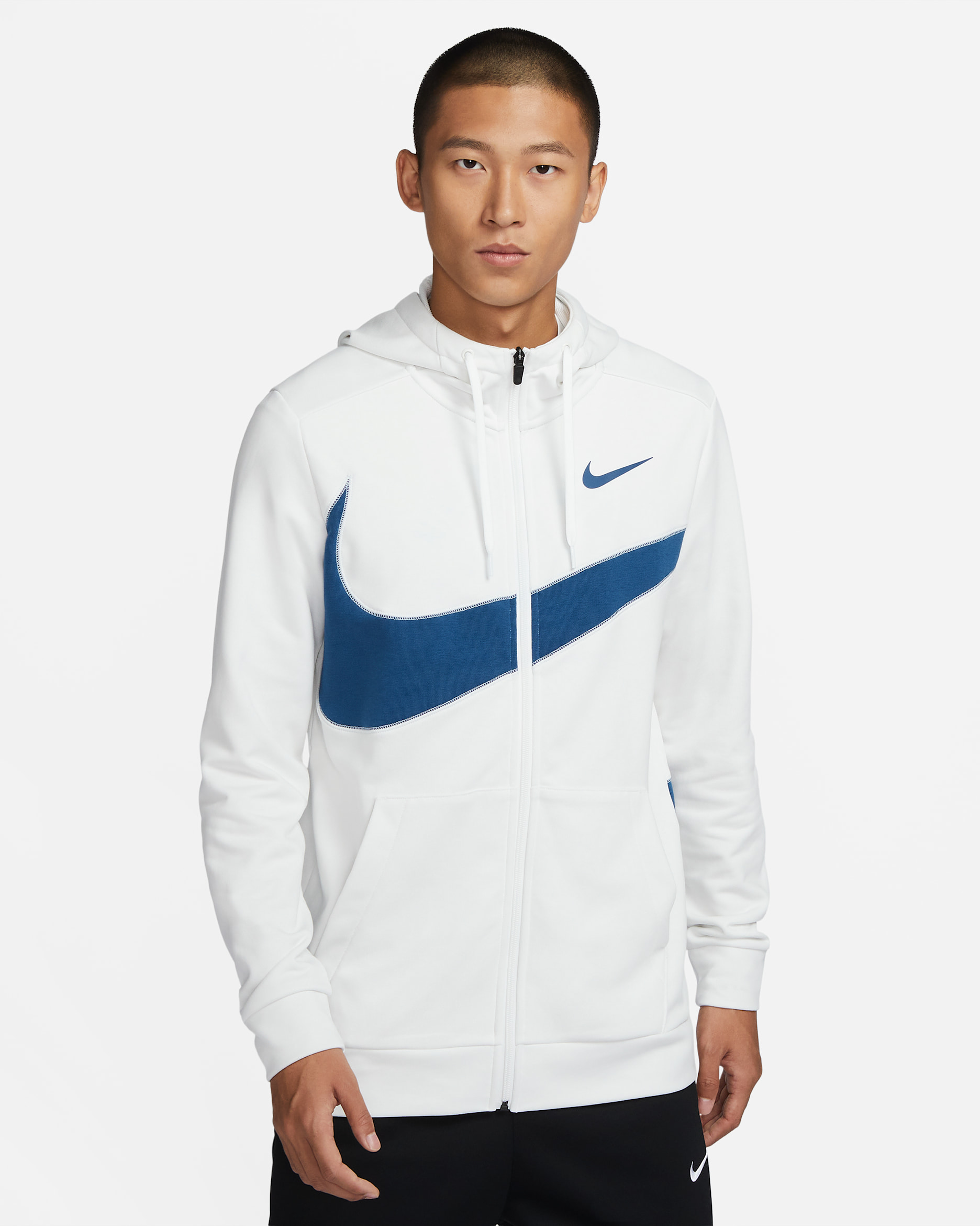 Nike Dri-FIT Men's Fleece Full-Zip Fitness Hoodie - Summit White/Court Blue