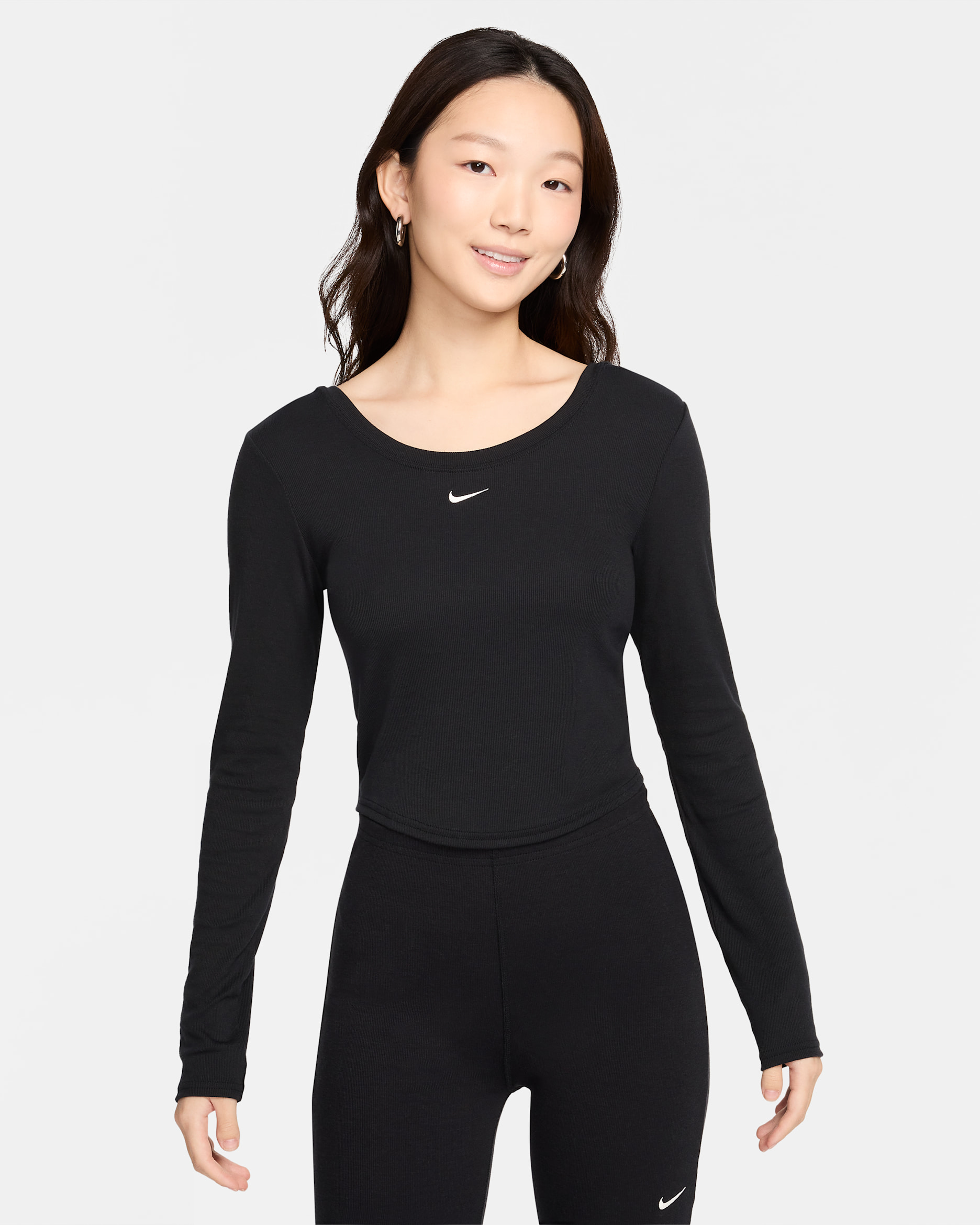 Nike Sportswear Chill Knit Women's Tight Scoop-Back Long-Sleeve Mini-Rib Top - Black/Sail