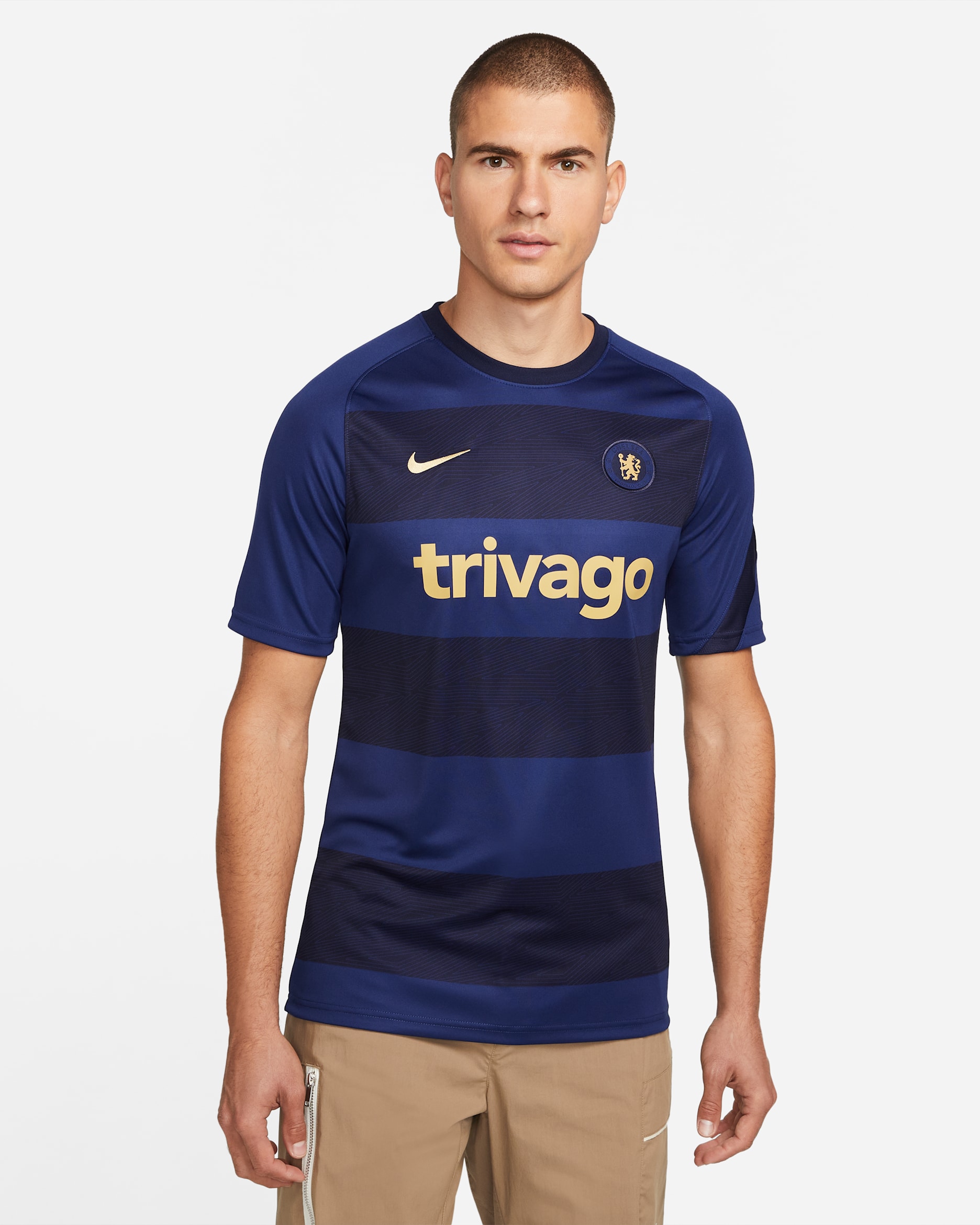 เสื้อฟุตบอลแขนสั้นก่อนลงแข่ง Nike Dri-FIT ผู้ชาย Chelsea FC - Loyal Blue/Blackened Blue/Jersey Gold