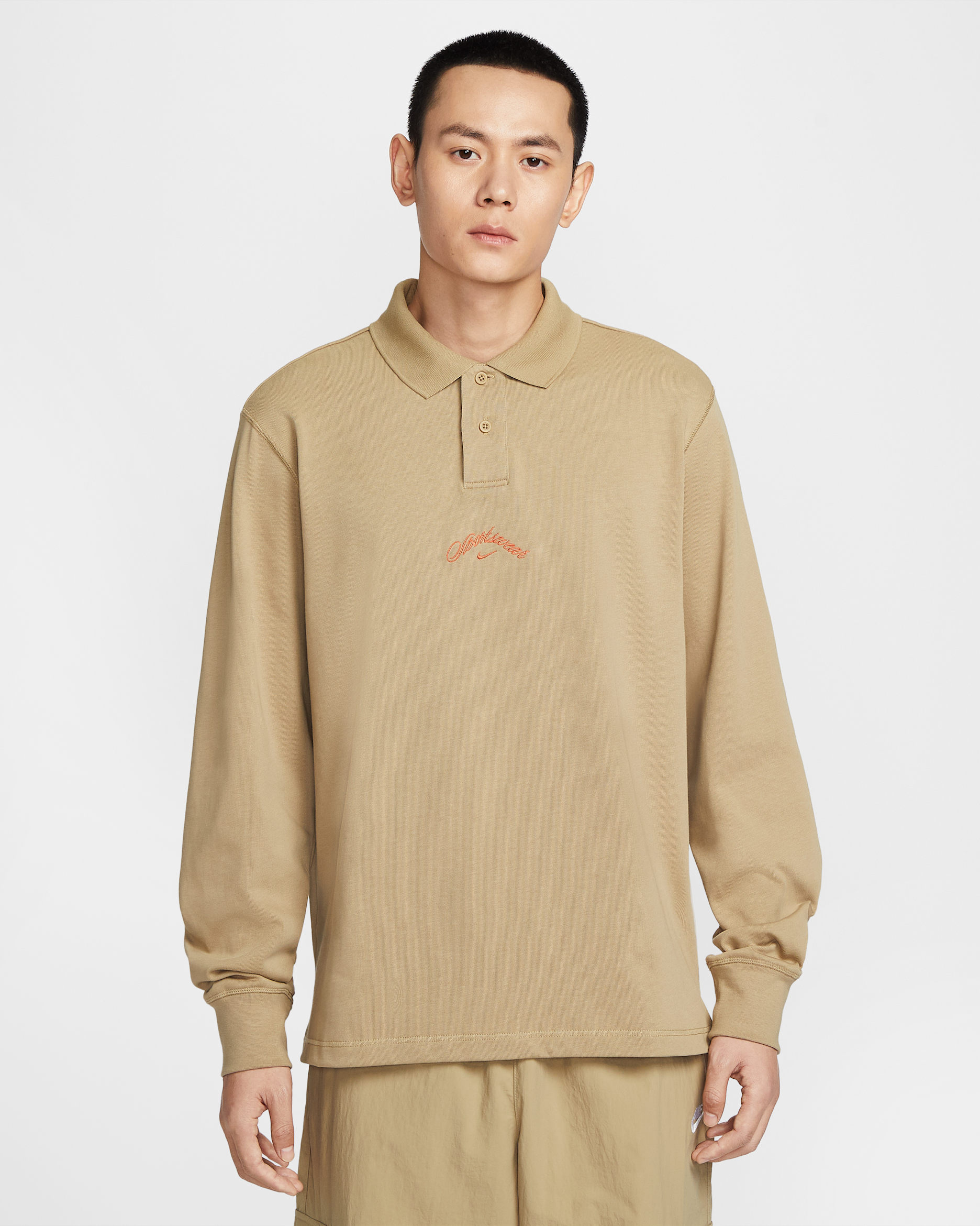 나이키 스포츠웨어 클럽 남성 긴팔 폴로 - 파라슈트 베이지/코즈믹 클레이