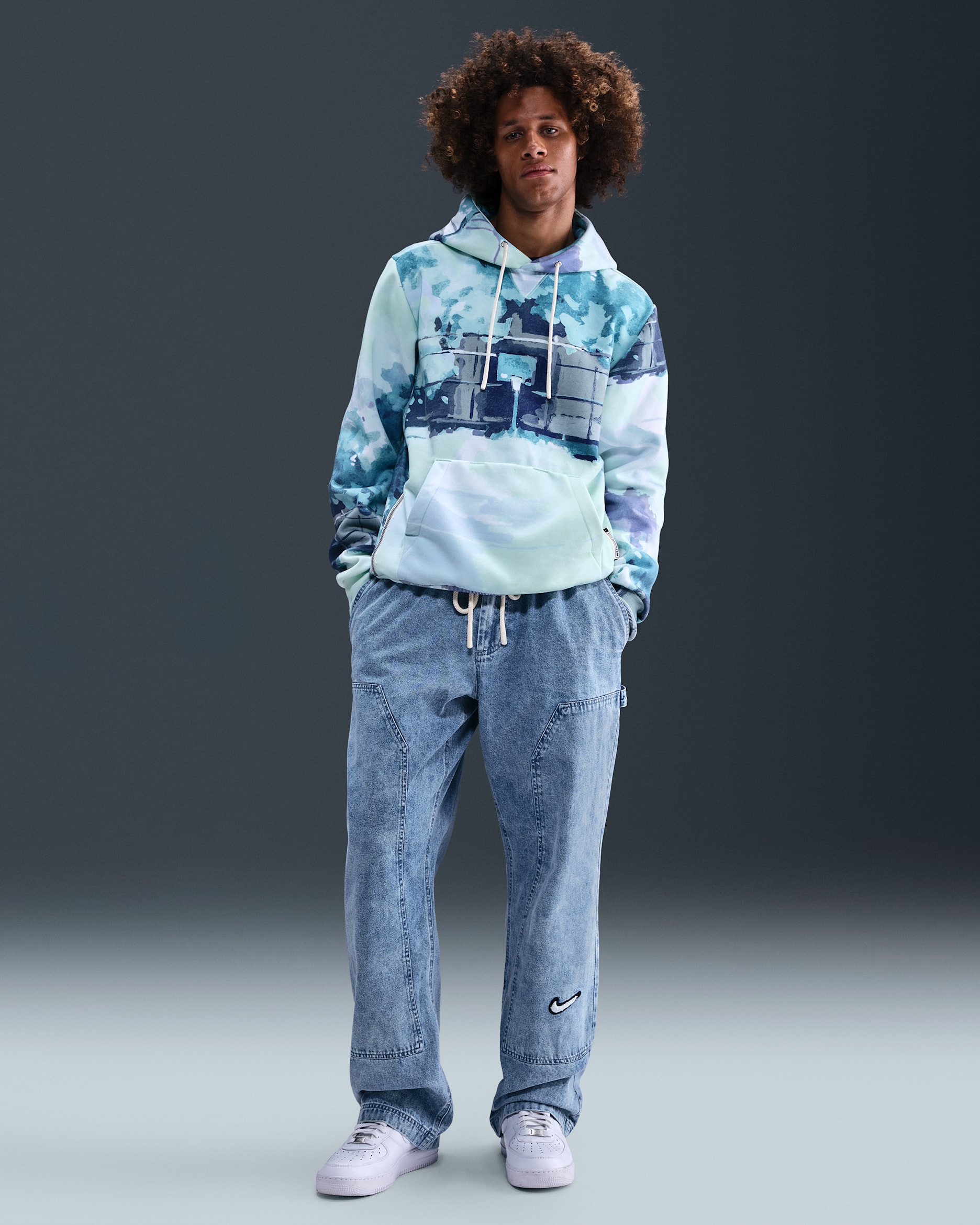 Nike-basketballbukser i denim til mænd - Blue Grey/Pale Ivory