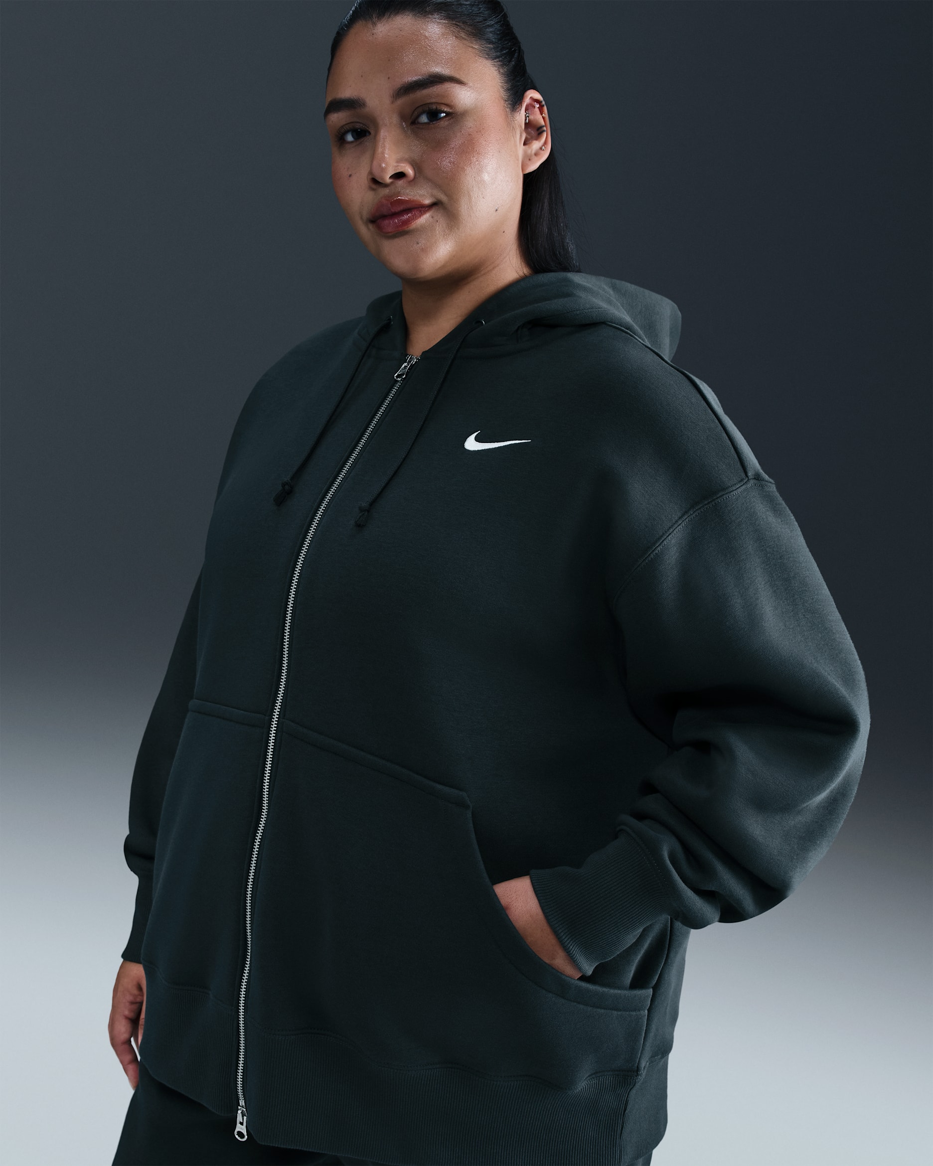 Nike Sportswear Phoenix Fleece Women's Oversized Full-Zip Hoodie (Plus Size) - Seaweed/Sail