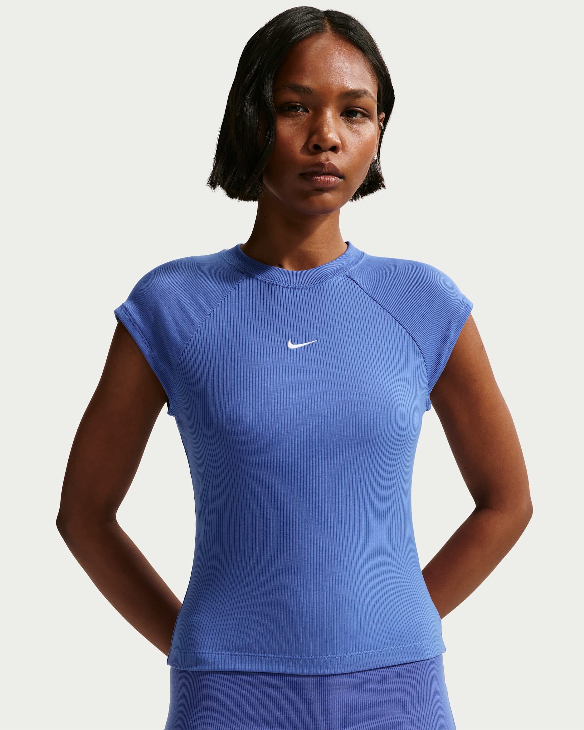Nike Sportswear Chill Knit Women's Tight Short-Sleeve Ribbed Top - Light Medium Blue/Sail