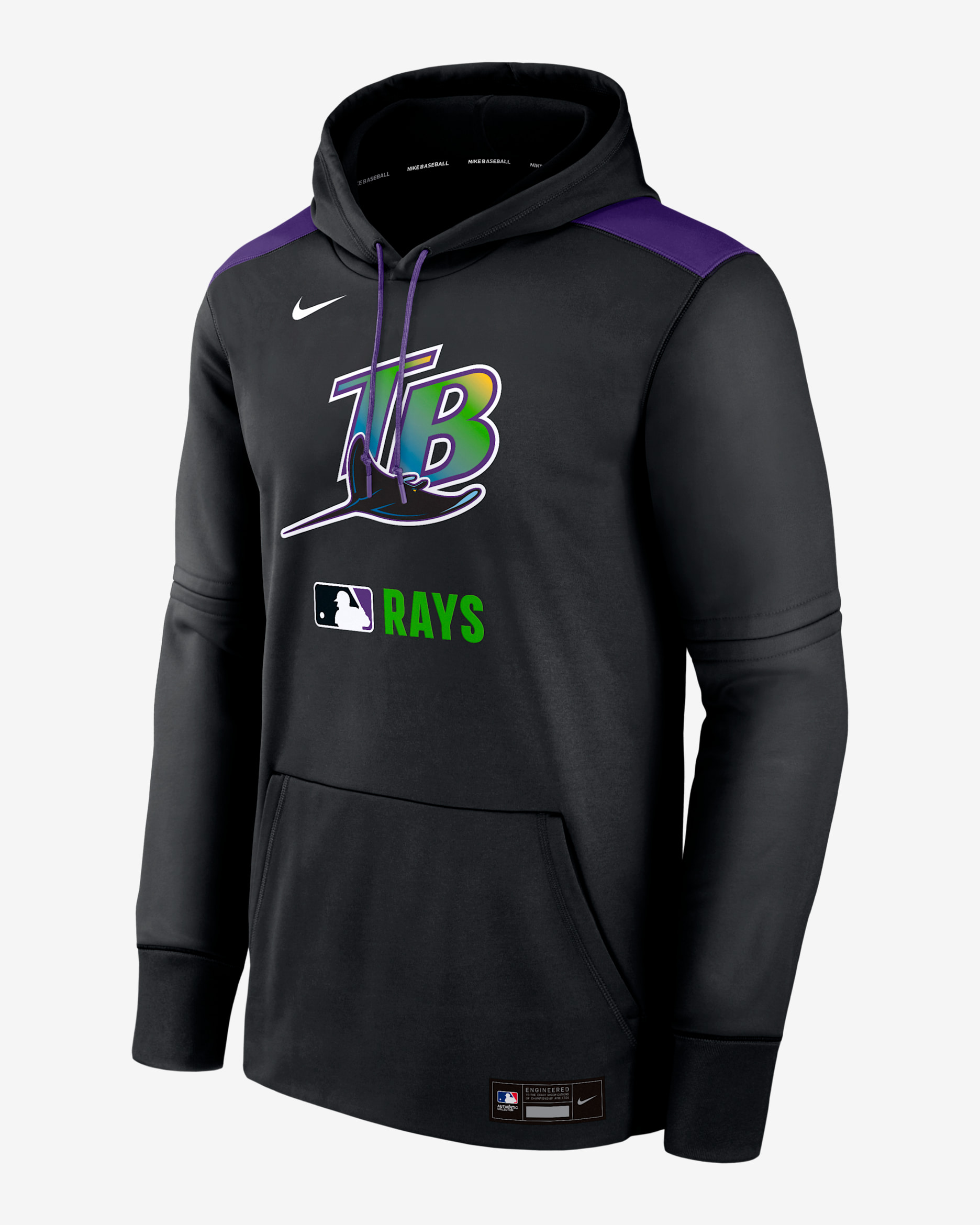Tampa Bay Rays Authentic Collection Men's Nike Therma MLB Pullover Hoodie - Black