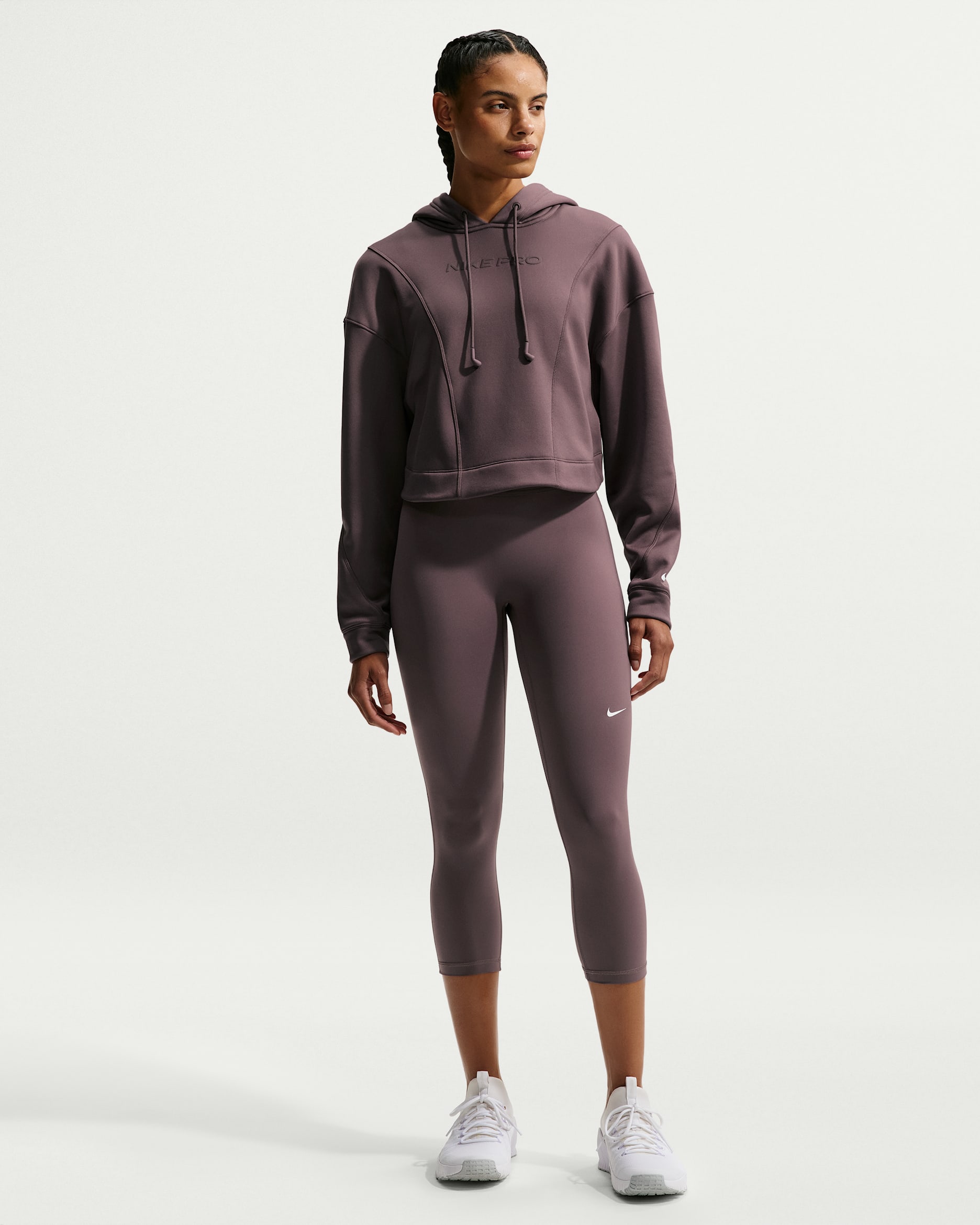 Nike Pro Crop-legging met halfhoge taille voor dames - Tattoo/Tattoo/Wit