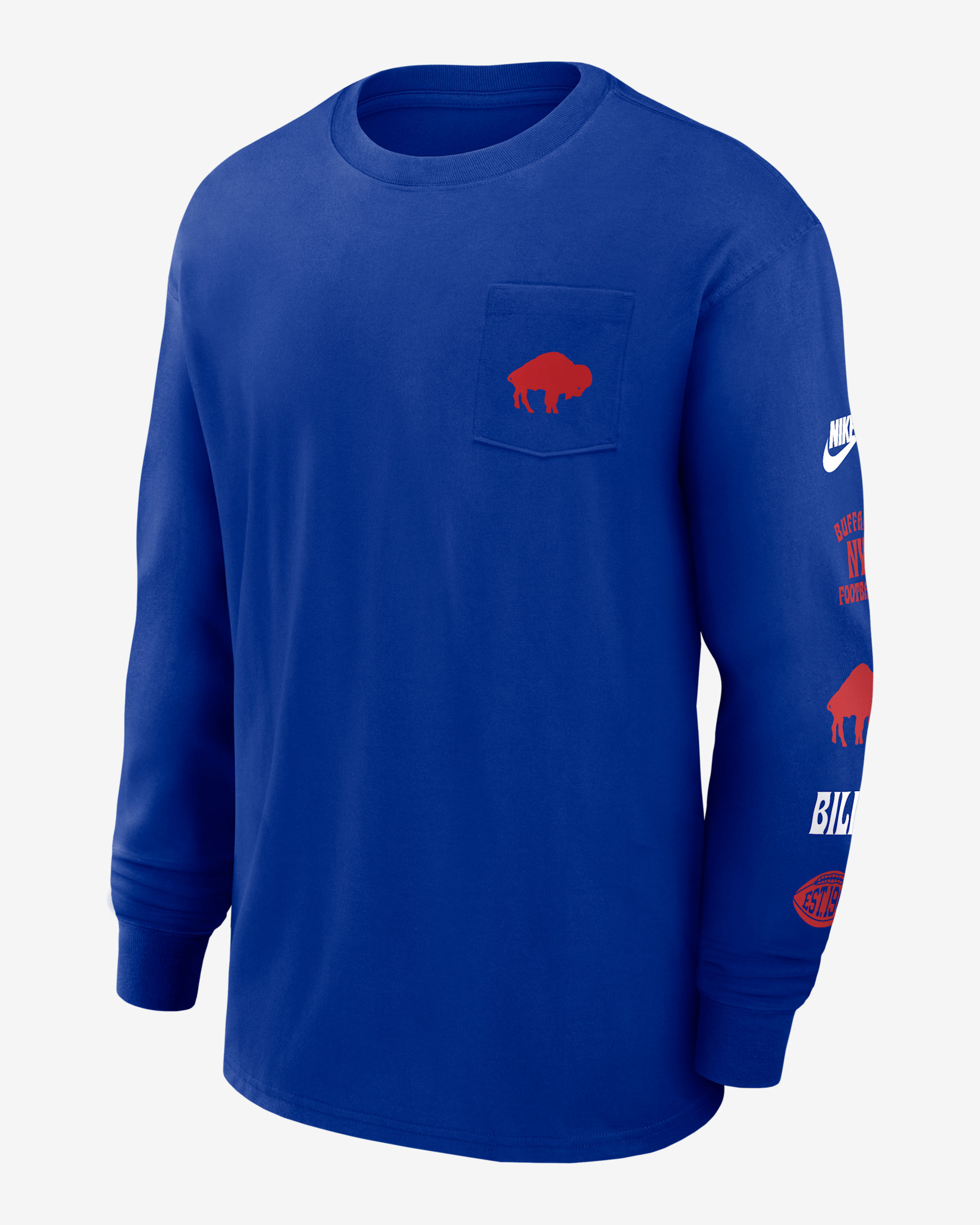 Playera de manga larga Nike de la NFL para hombre Buffalo Bills Rewind Max90 Pocket - Azul eléctrico