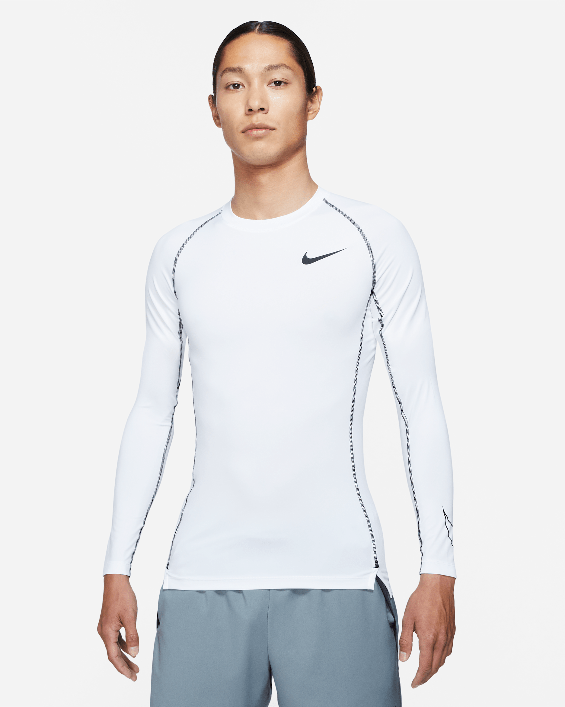Nike Pro Dri-FIT Men's Tight Fit Long-Sleeve Top - White/Black/Black