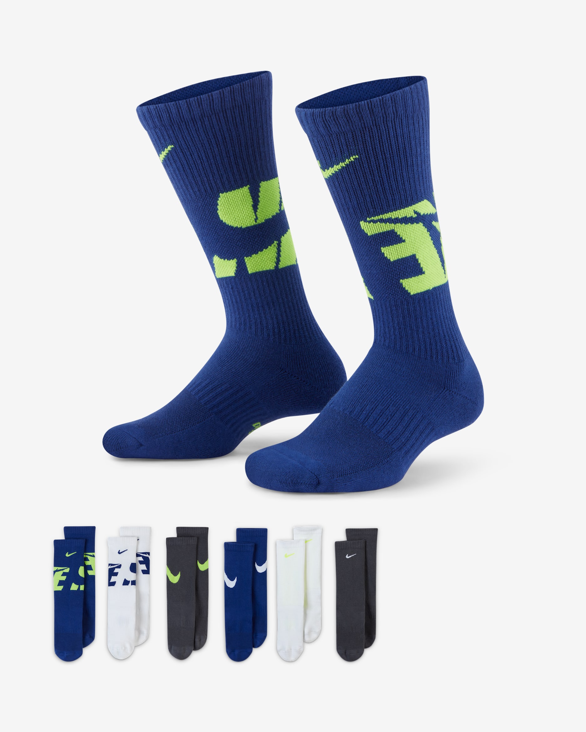 Calcetines largos con amortiguación para niños Nike Everyday (6 pares) - Multicolor