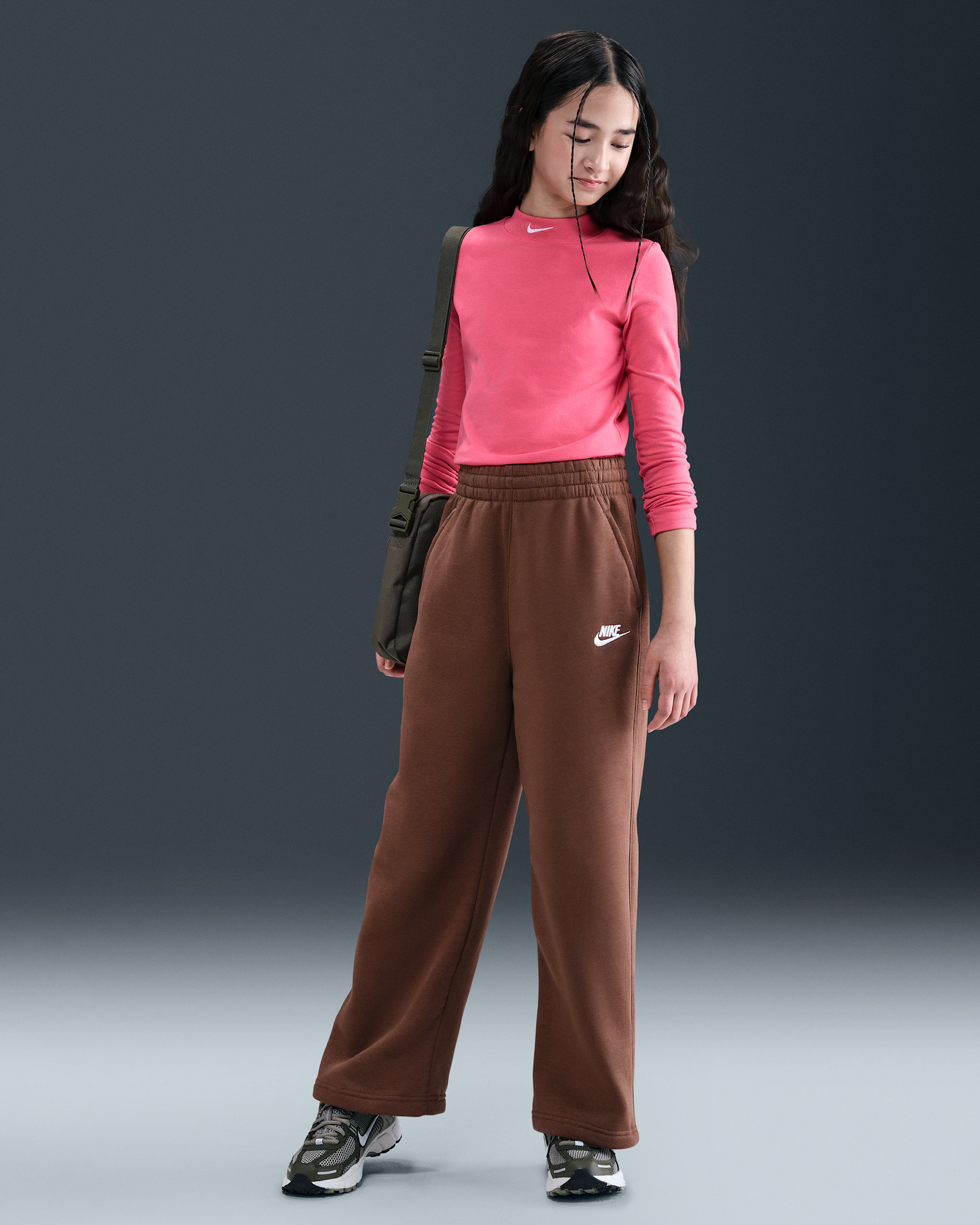 Pants de pierna ancha para niña Nike Sportswear Club Fleece - Marrón fauna/Marrón fauna/Blanco