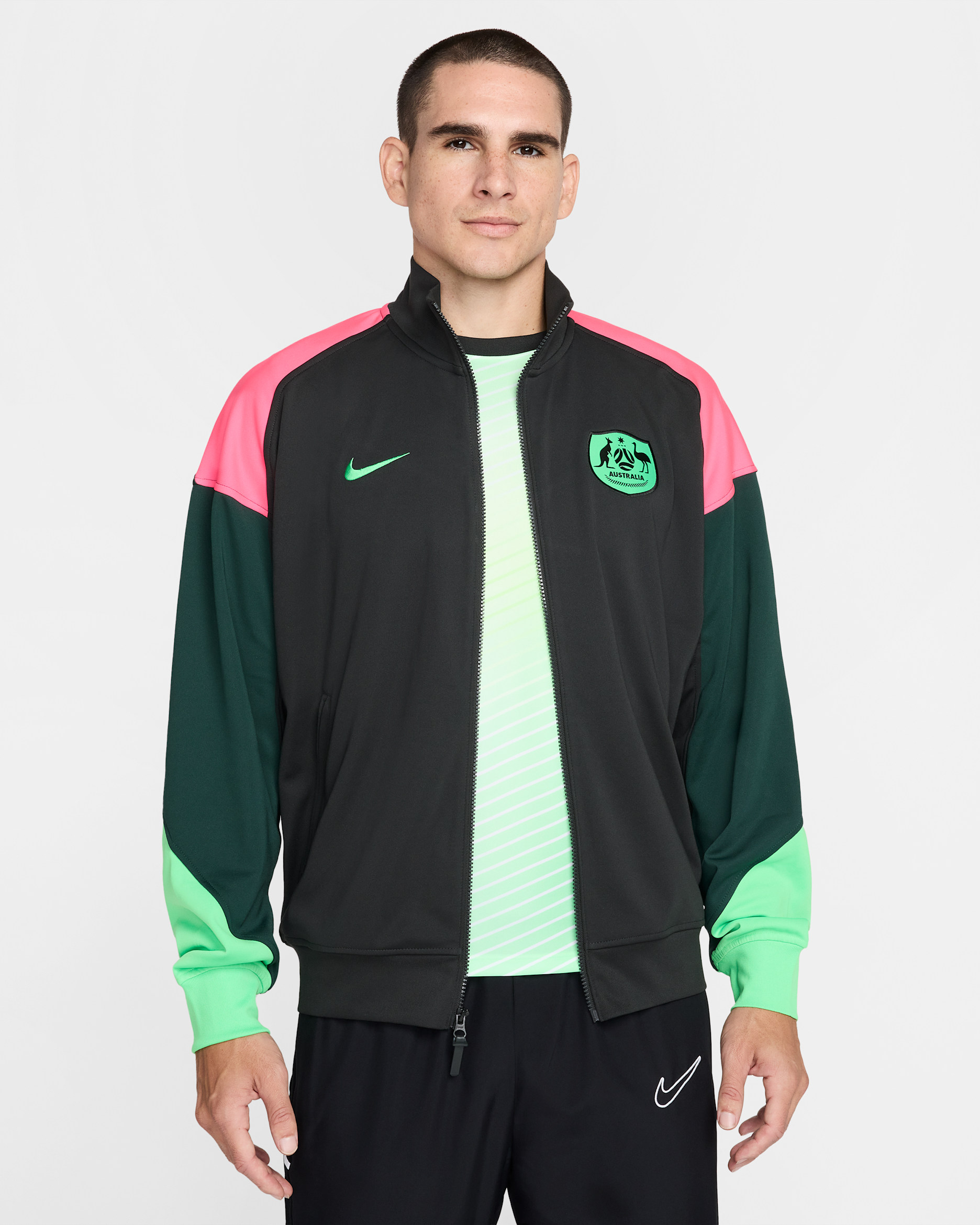Australia Academy Pro Men's Nike Dri-FIT Football Anthem Jacket - Night Forest/Pro Green/Hyper Pink/Poison Green
