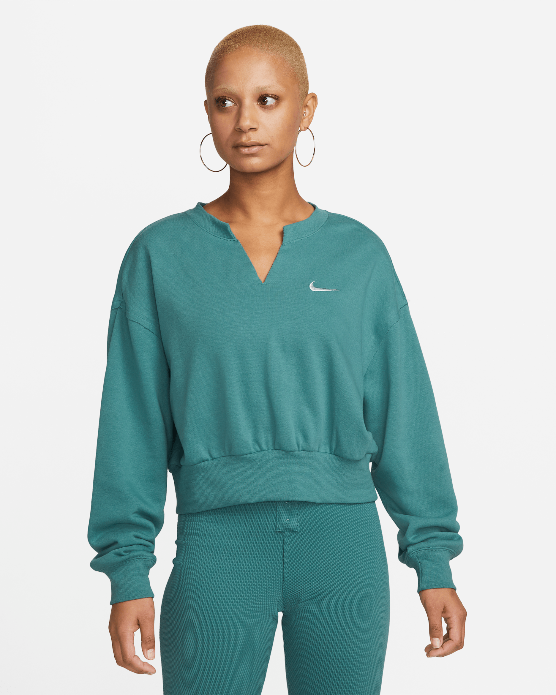 Nike Sportswear Everyday Modern Women's Oversized Crop French Terry Crew-neck Sweatshirt - Mineral Teal/Light Silver