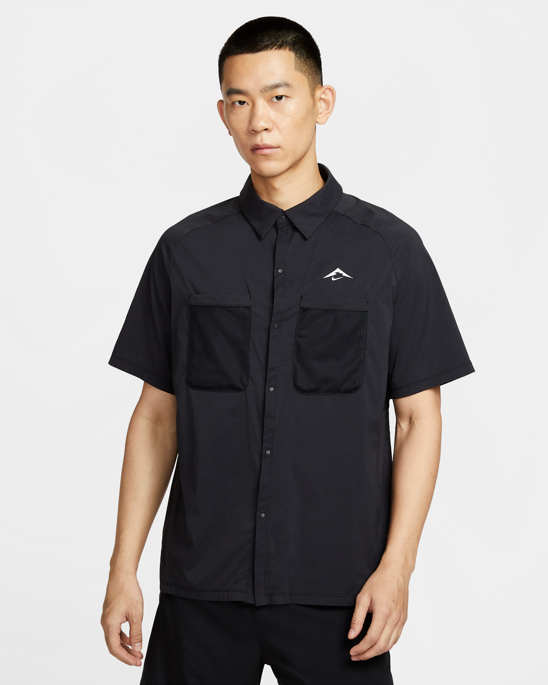 Nike Trail Men's Dri-FIT UV Running Button-Up Shirt - Black/Black/Summit White