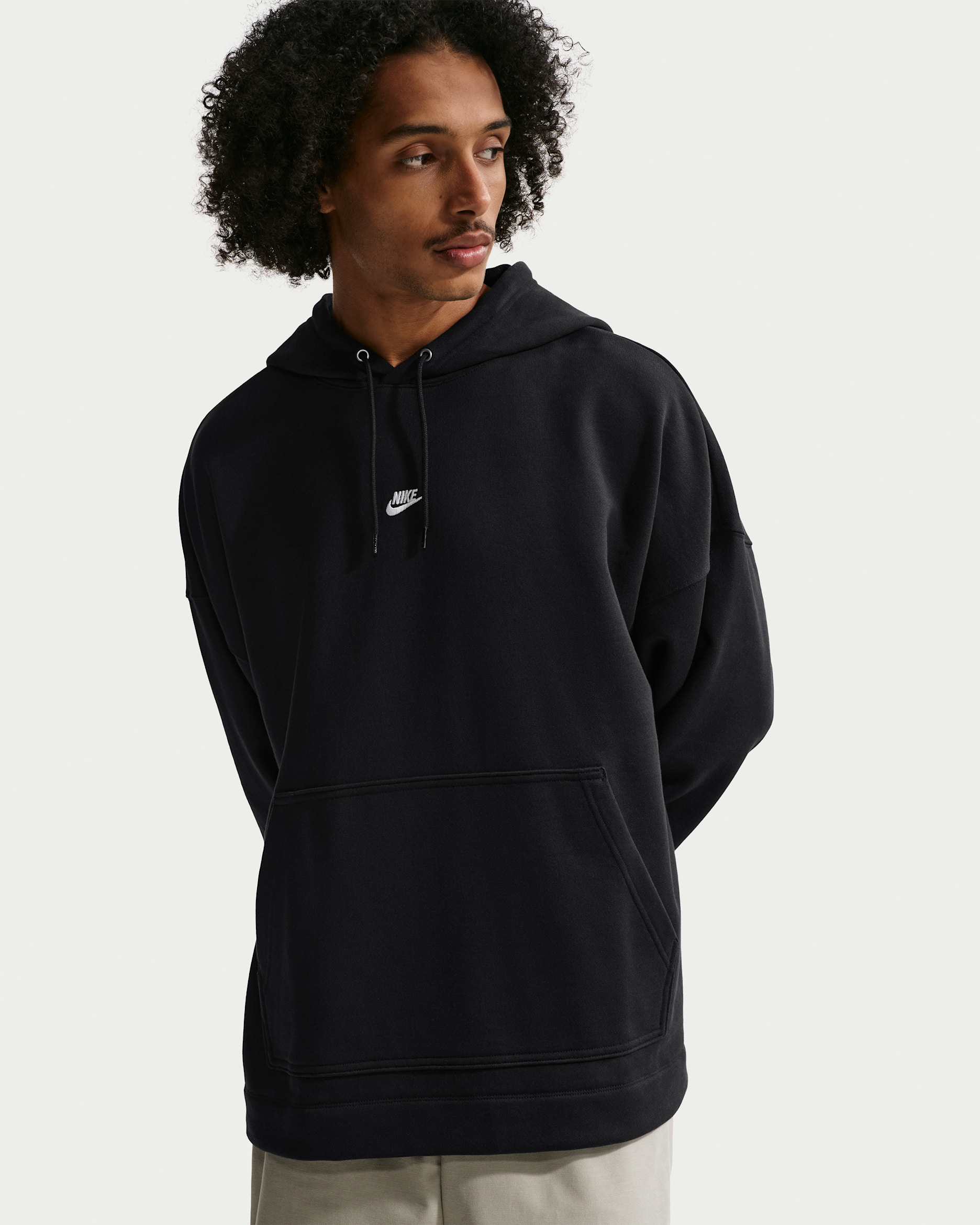 Nike Sportswear Club Oversize Fransız Havlu Kumaşı Erkek Kapüşonlu Sweatshirt'ü - Siyah/Siyah/Beyaz