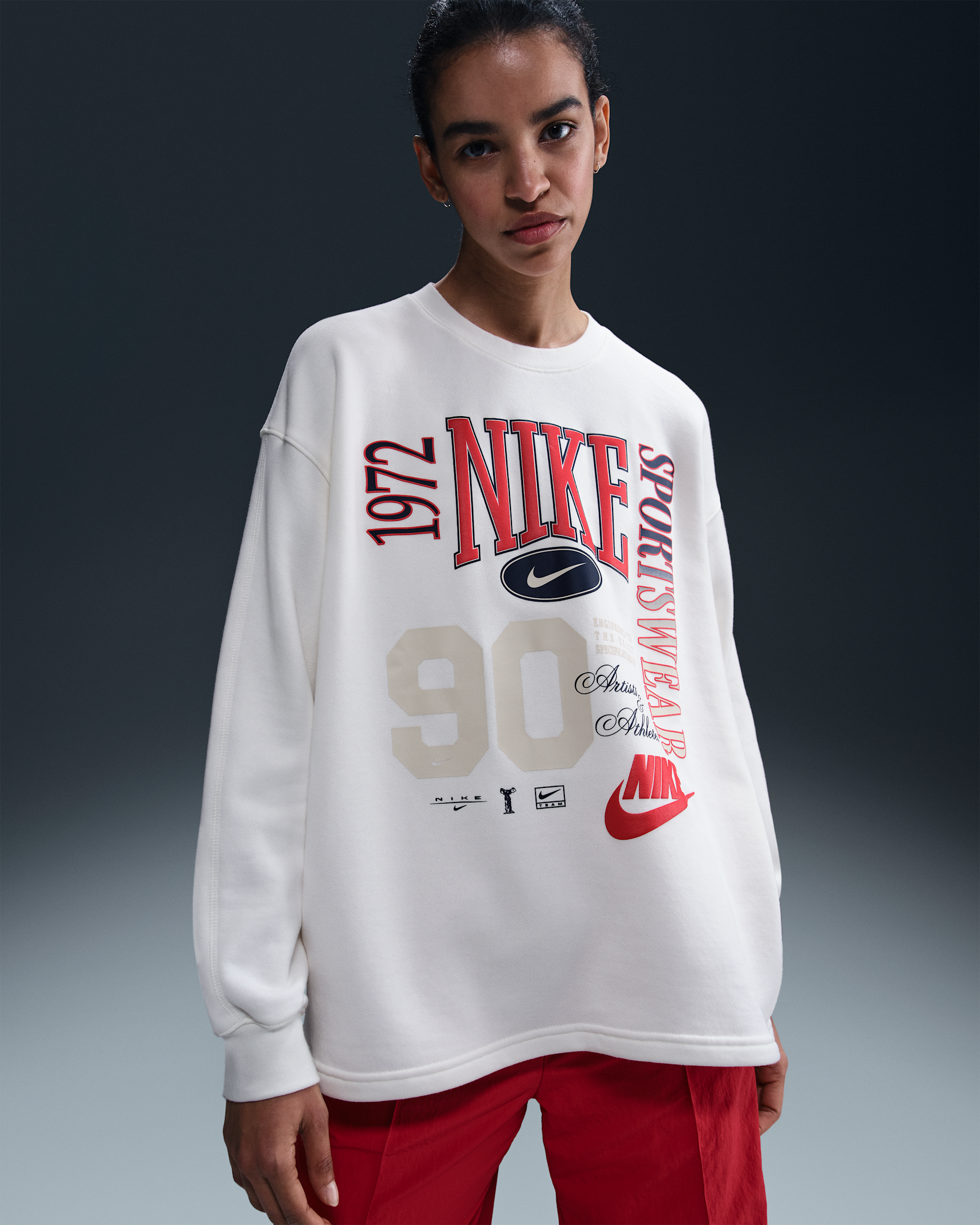 Nike Sportswear Women's Oversized Crew-Neck French Terry Sweatshirt - Sail/Black