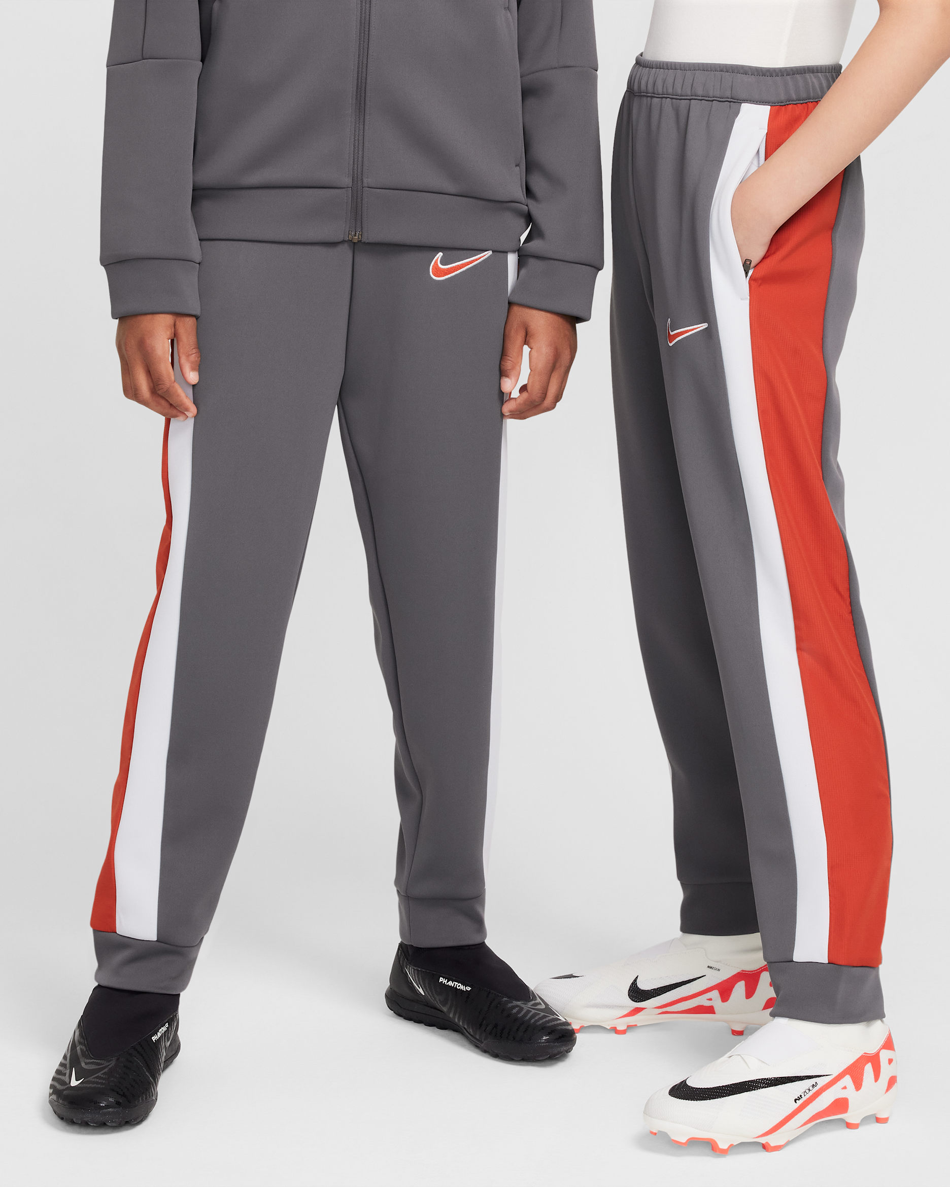 Nike Academy Big Kids' Dri-FIT Soccer Track Pants - Iron Grey/Dragon Red/Pure Platinum/Dragon Red