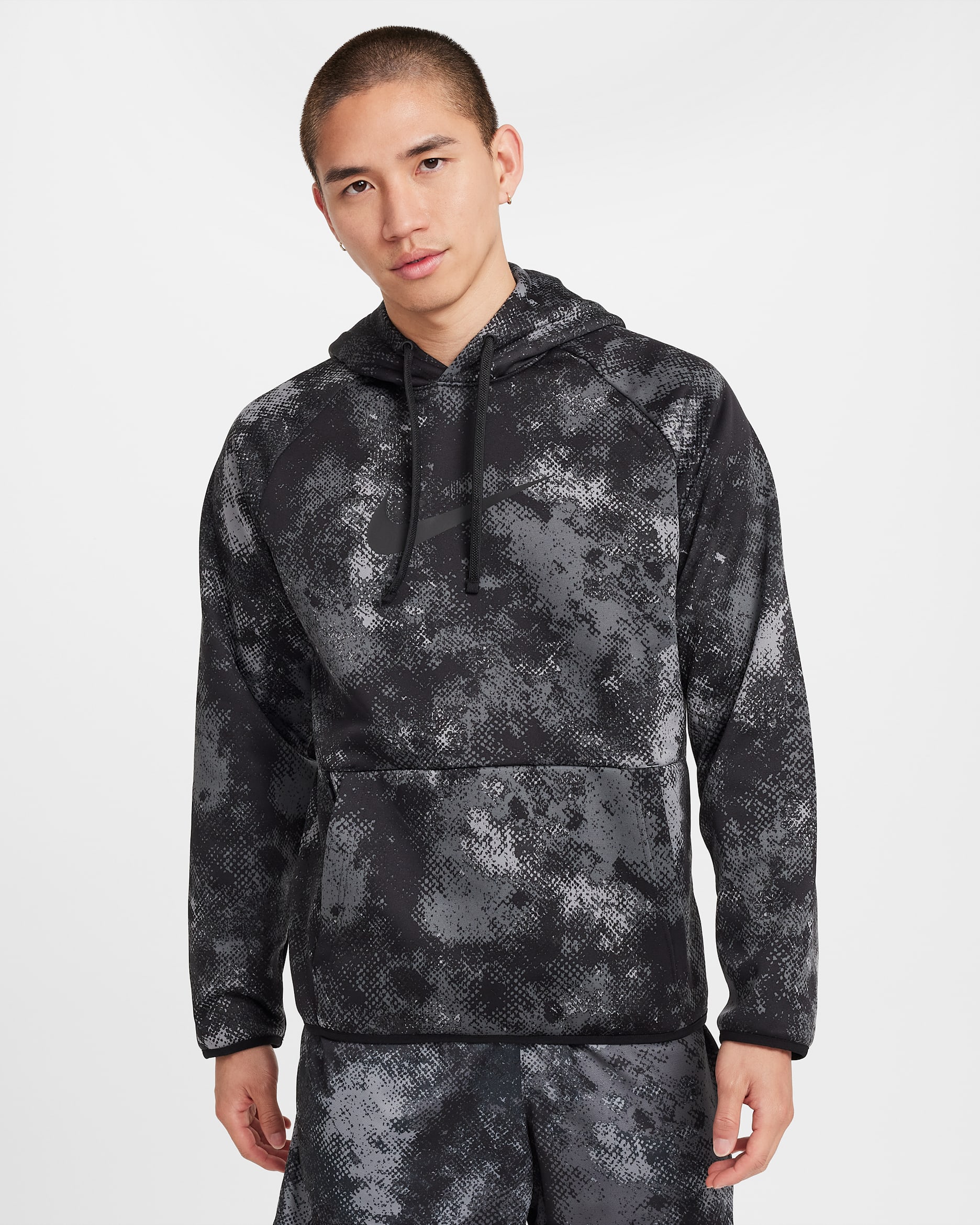 Nike Camo Men's Therma-FIT Versatile Pullover Hoodie - Black/Black